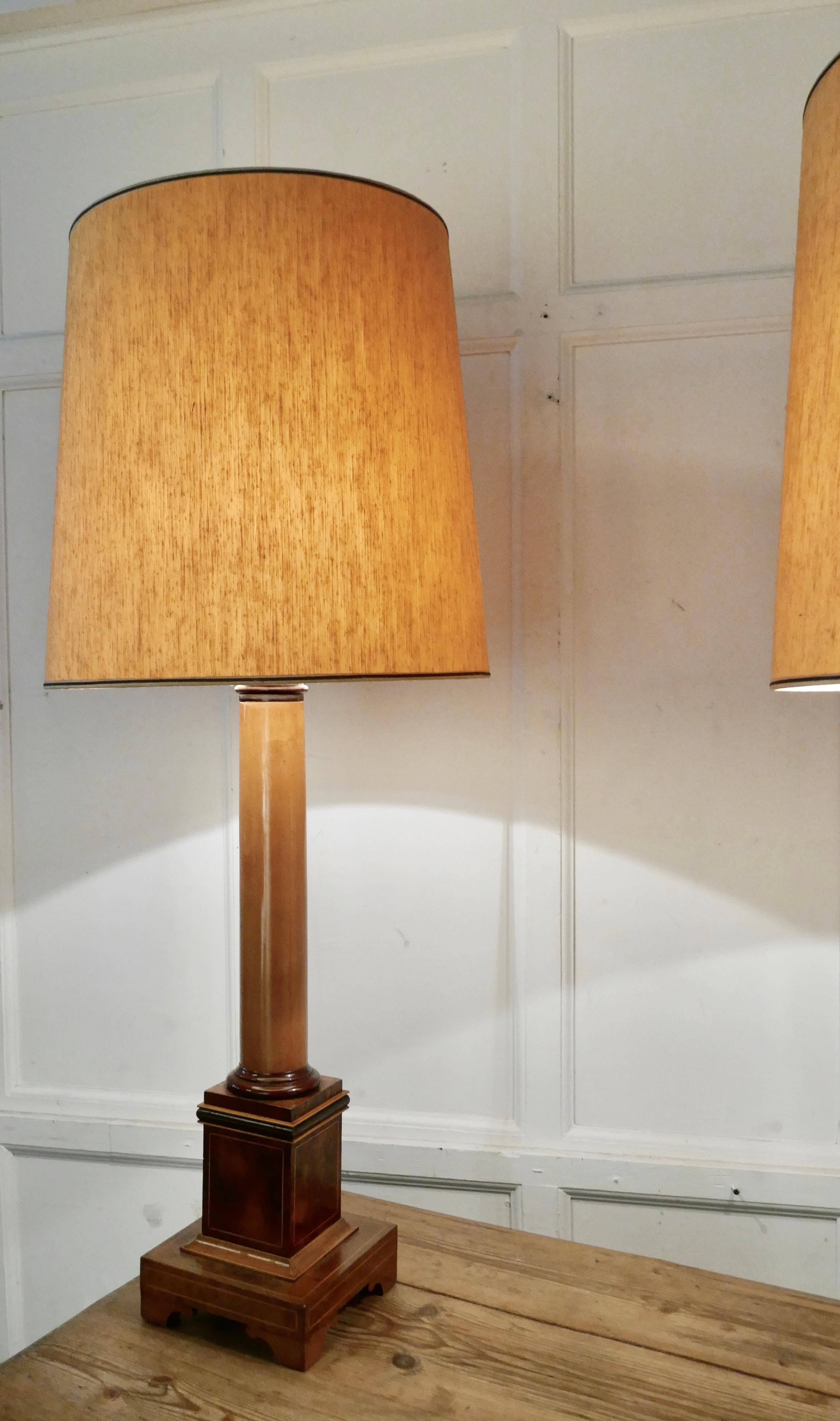 Pair of Tall Art Deco Maple and Walnut Column Table Lamps 10