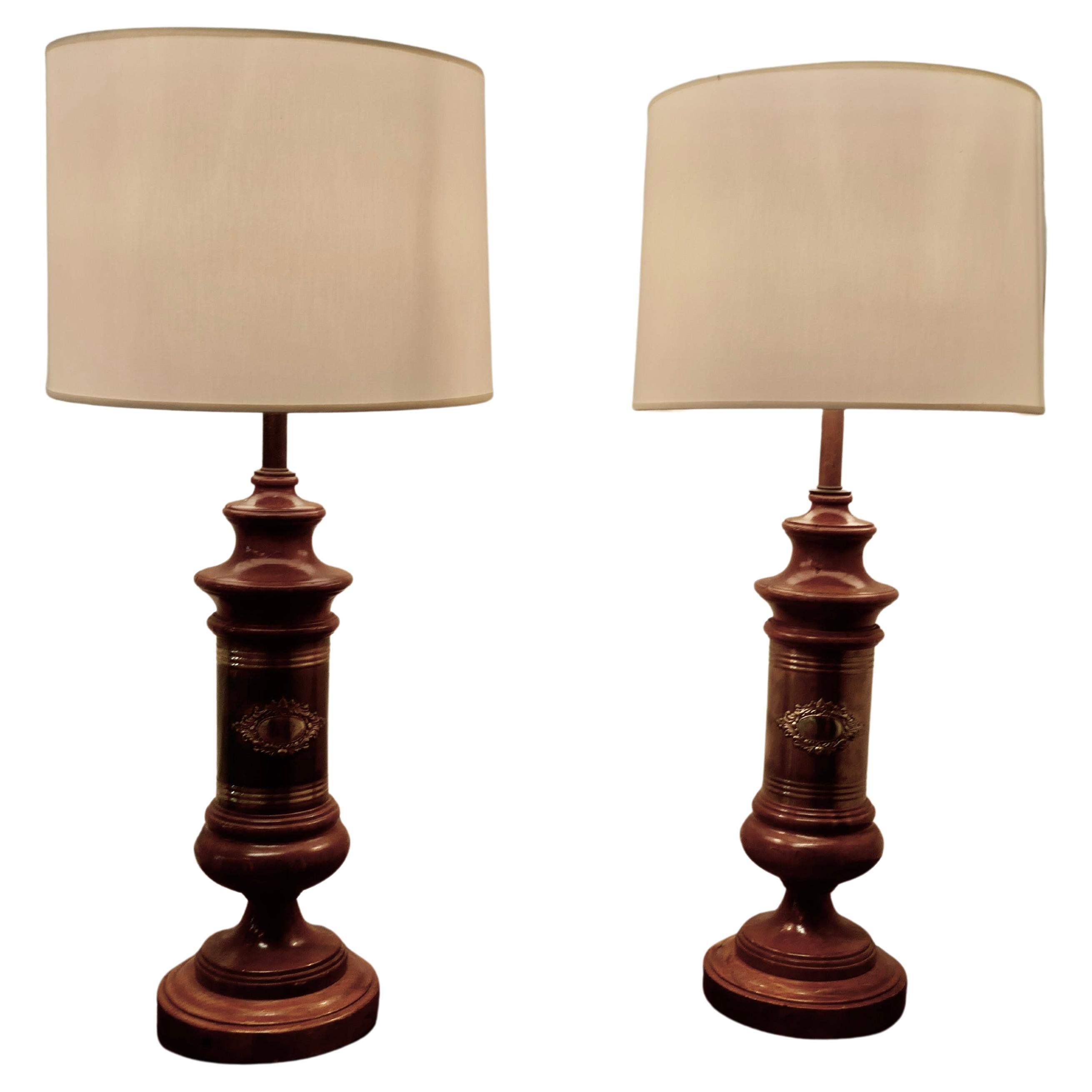 Pair of Tall Art Deco Style Column Table Lamps For Sale