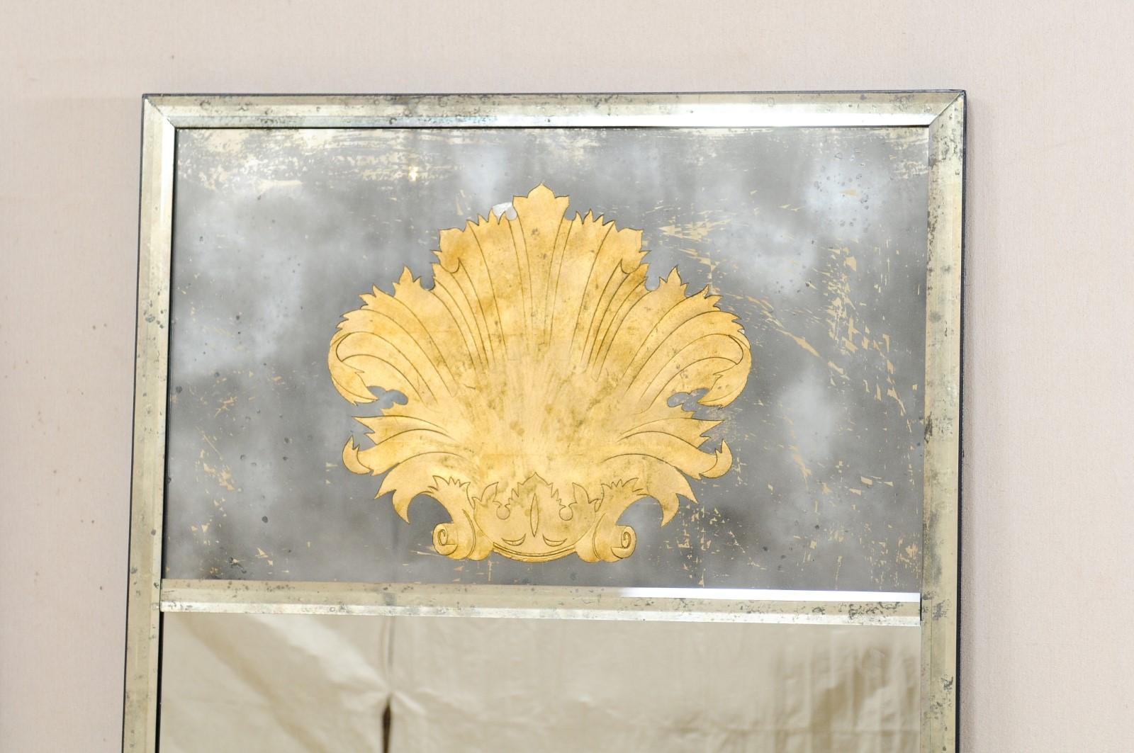American Pair of 6.5 Ft. Tall Artisan Mirrors Adorned with Verre Églomisé Acanthus Leaves For Sale