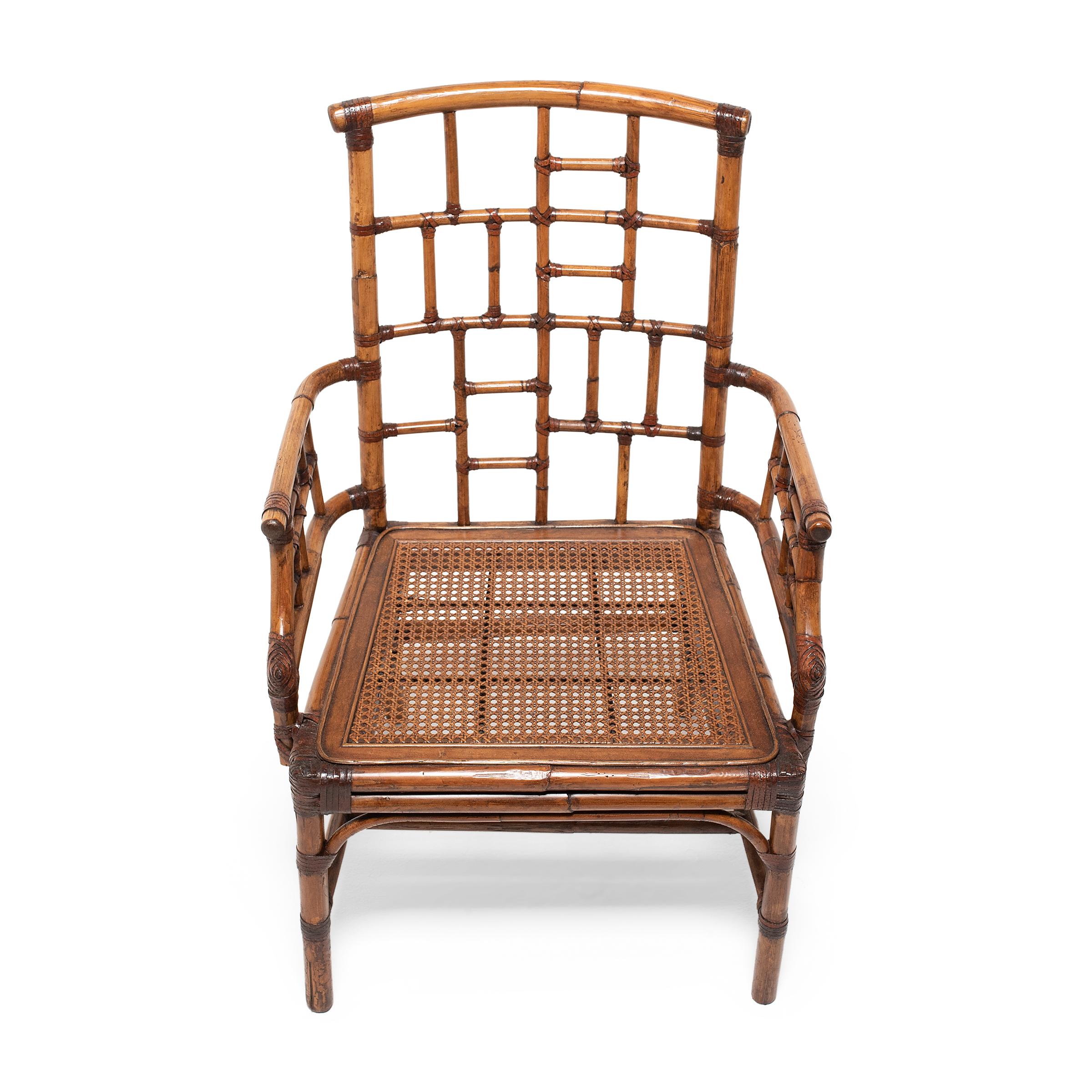 Chinese Pair of Tall Back Bamboo Chairs