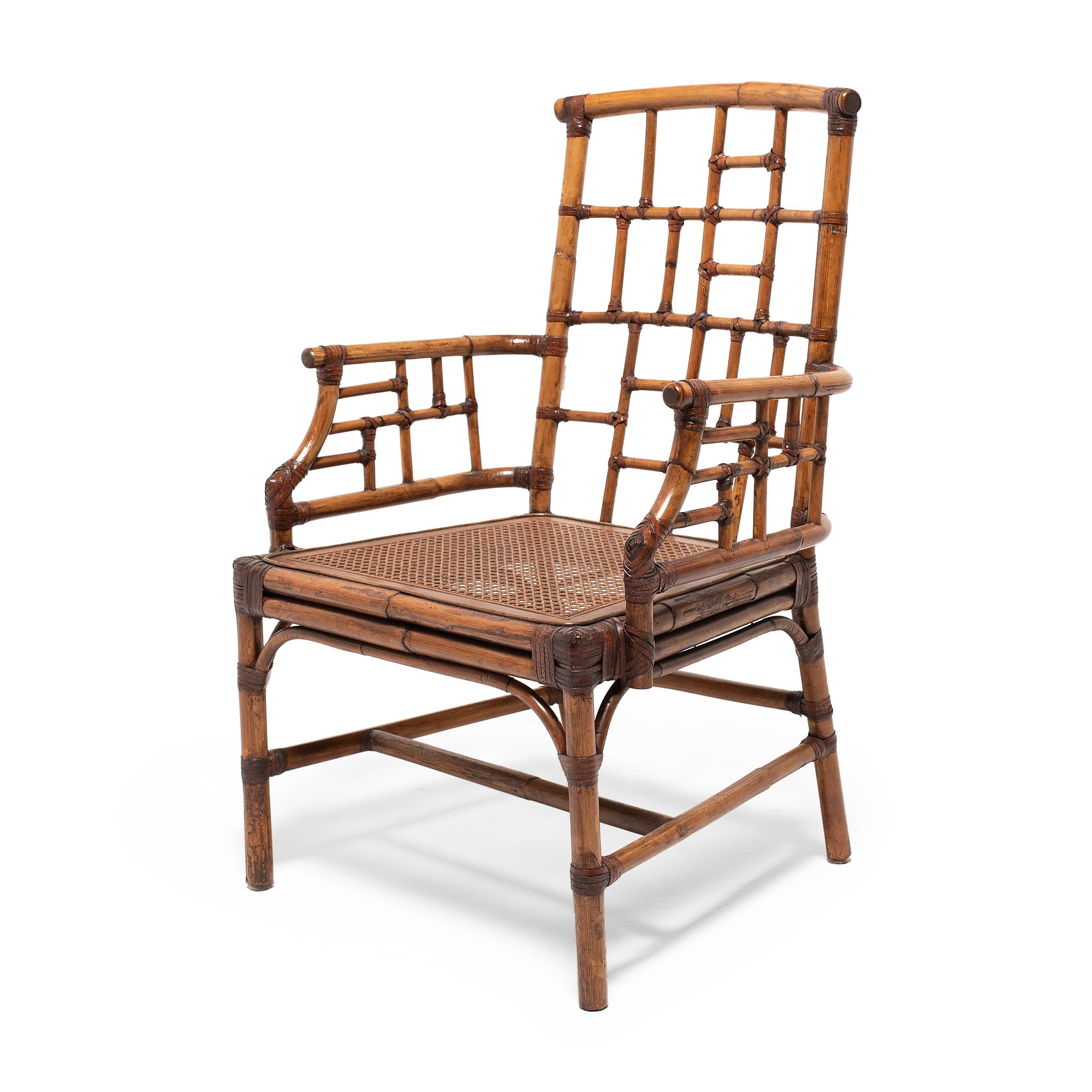 Pair of Tall Back Bamboo Chairs In Good Condition In Chicago, IL