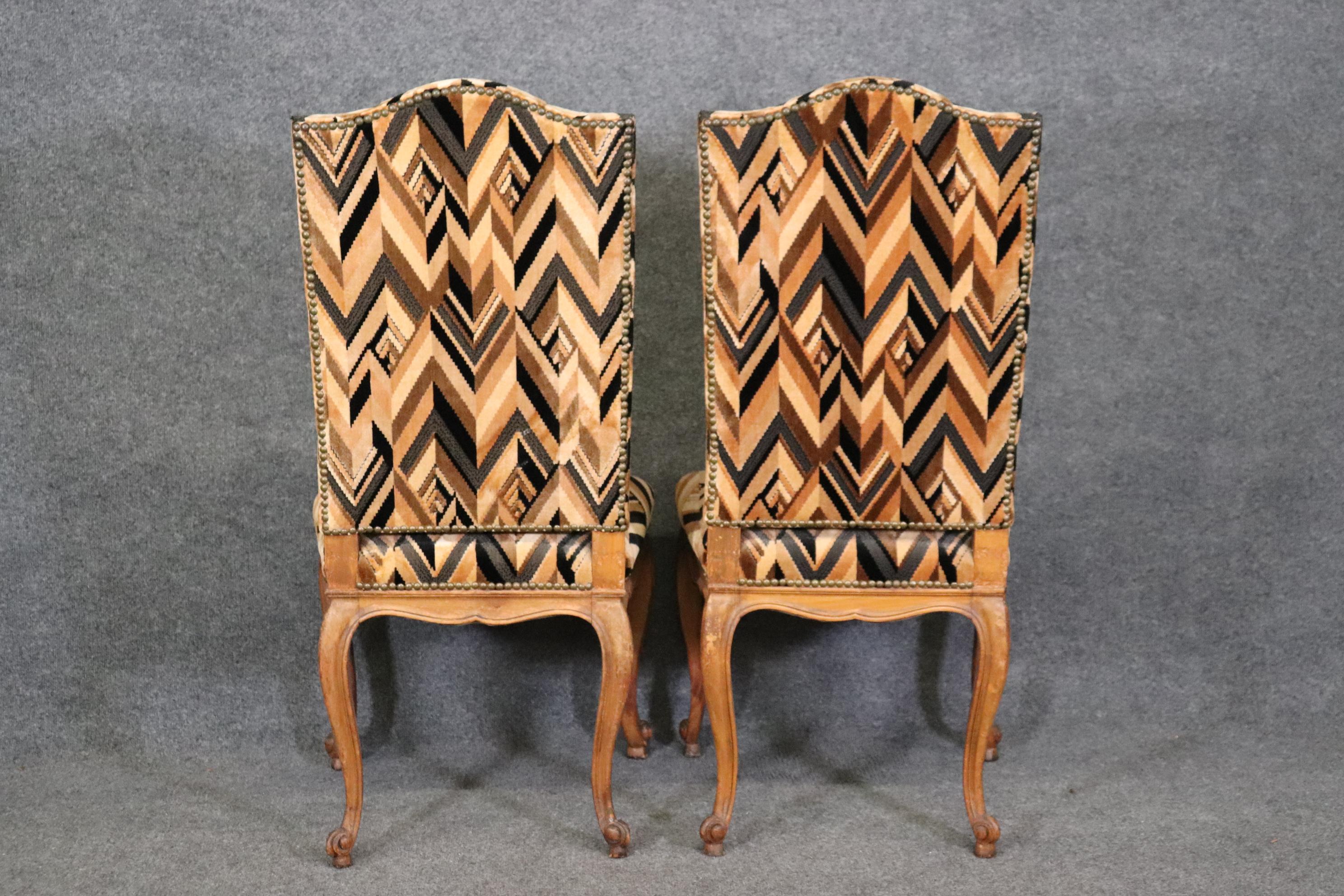 Walnut Pair of Tall Back French Country carved Louis XV Side Chairs Circa 1920 For Sale