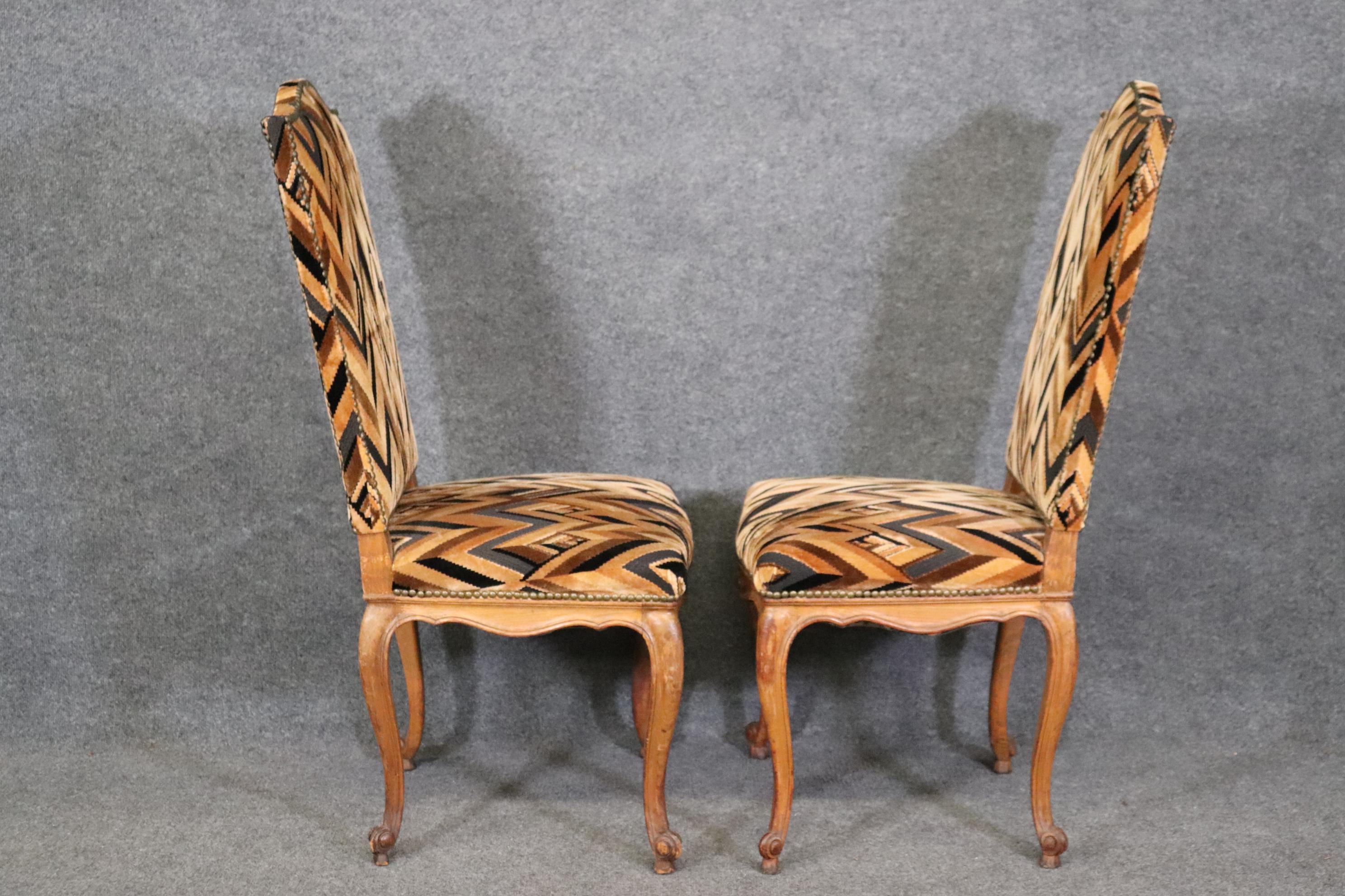Pair of Tall Back French Country carved Louis XV Side Chairs Circa 1920 For Sale 1