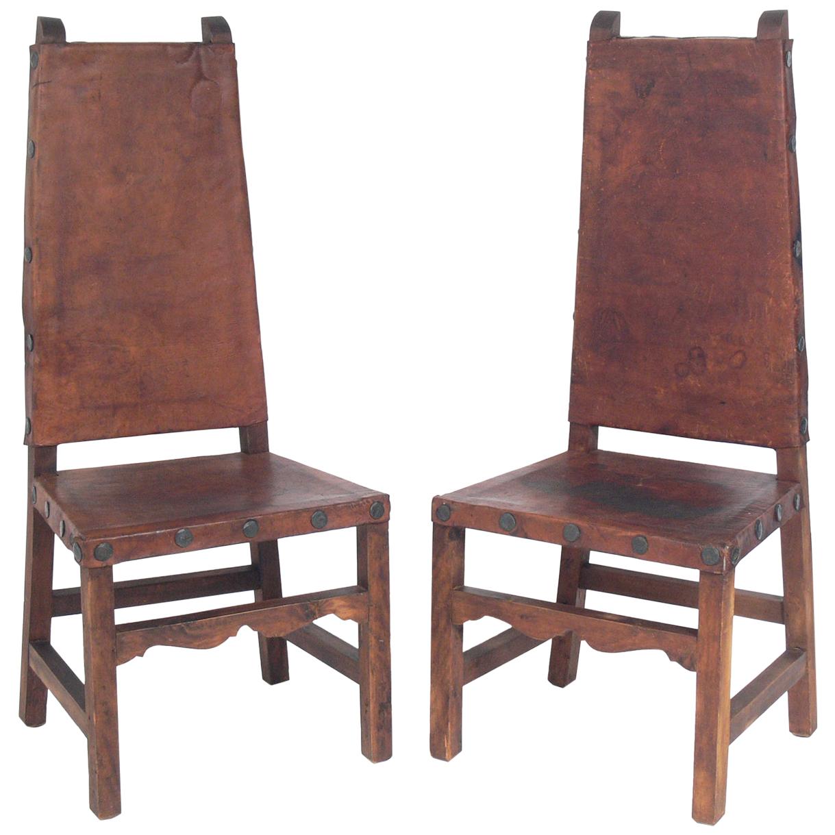 Pair of Tall Back Mexican Leather Chairs