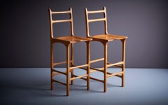 Pair of Mid-Century Modern Tall Back Bar Stools, Ash, US, 1970s