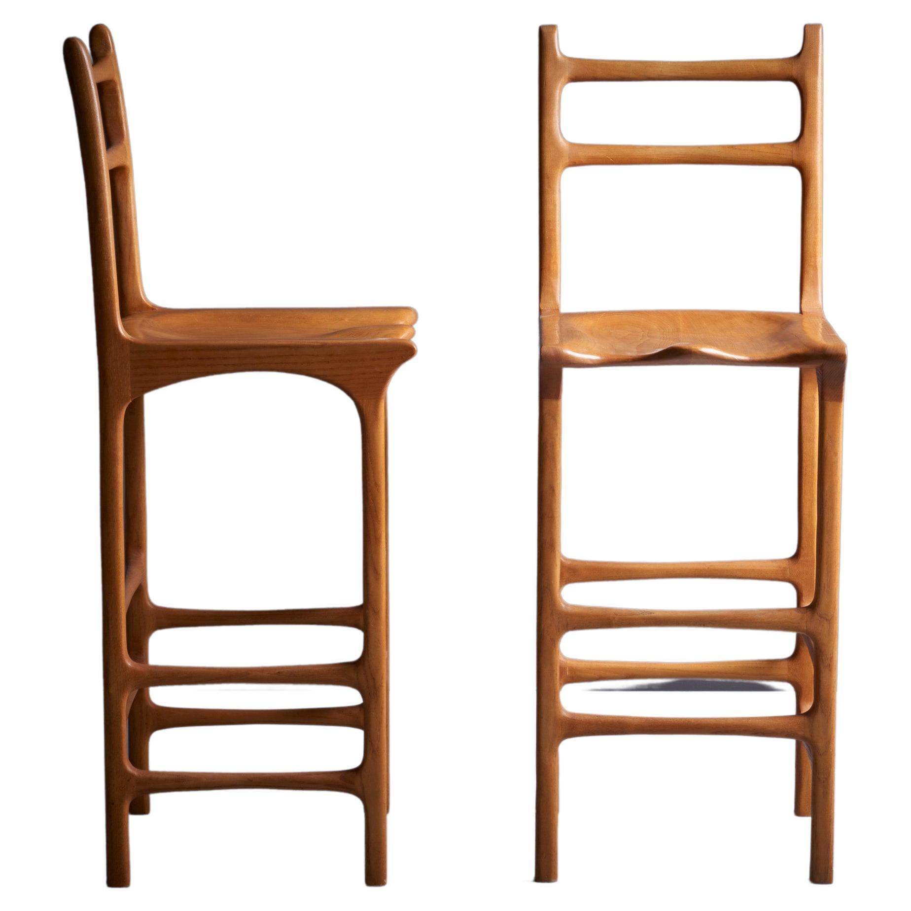 Pair of Tall Back Studio Bar Stools, US, 1970s For Sale
