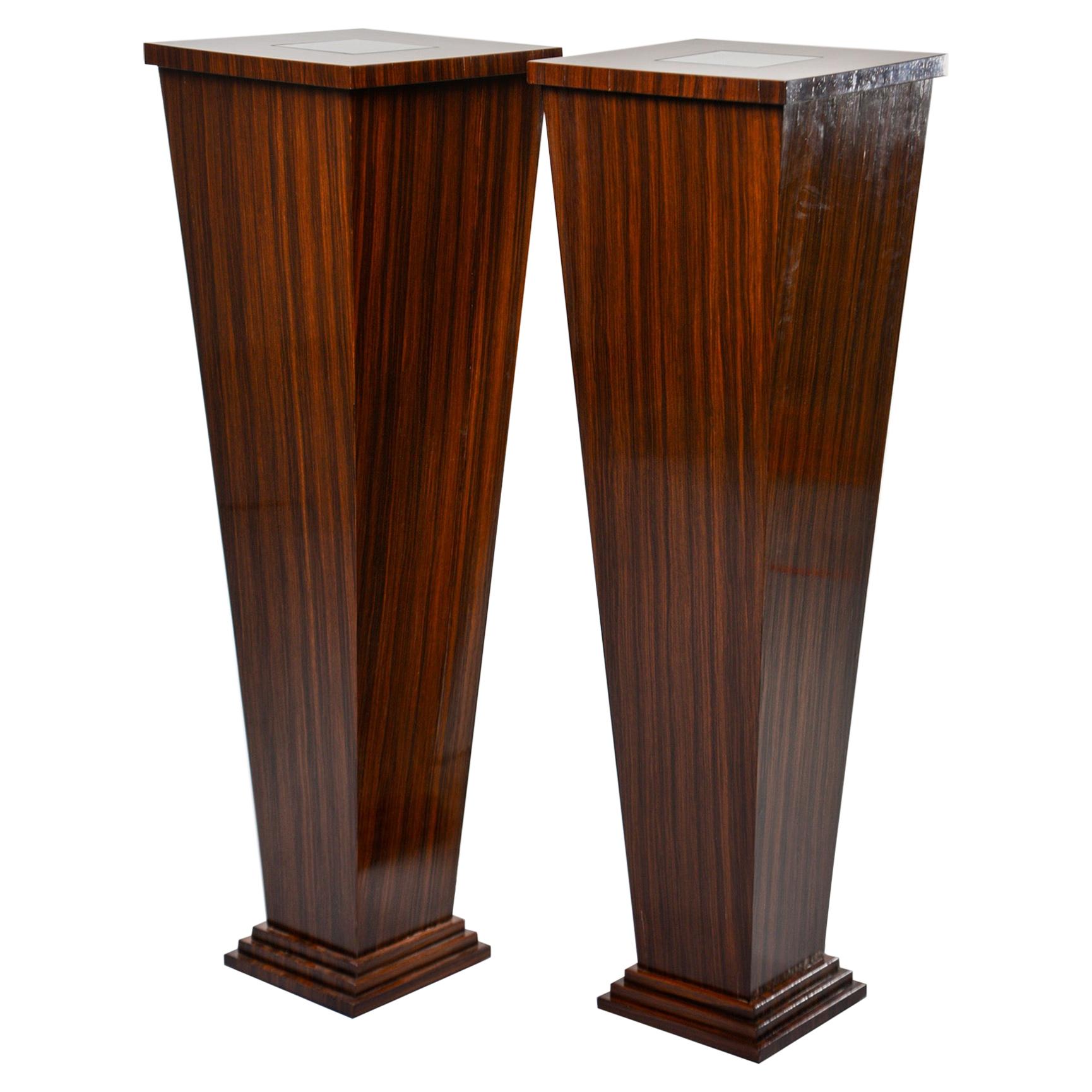 Pair of Tall Bespoke Walnut Display Stands with Interior under Light