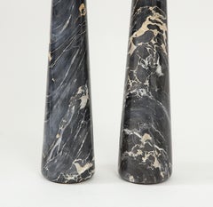 Pair of Tall Black and Light Gold "Portoro" Marble Conical Lamps, Italy, 1970