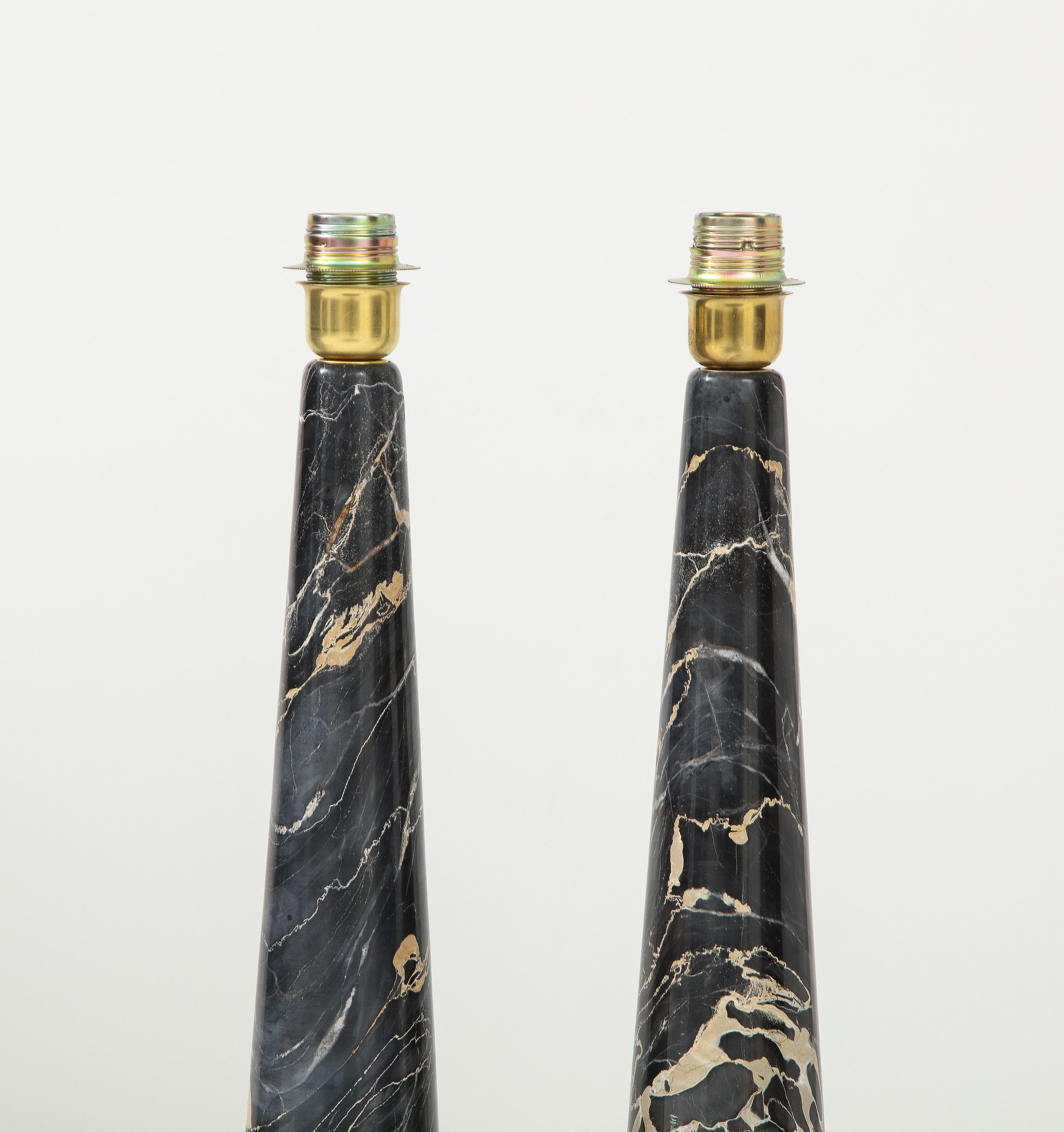 Mid-Century Modern Pair of Tall Black and Light Gold 
