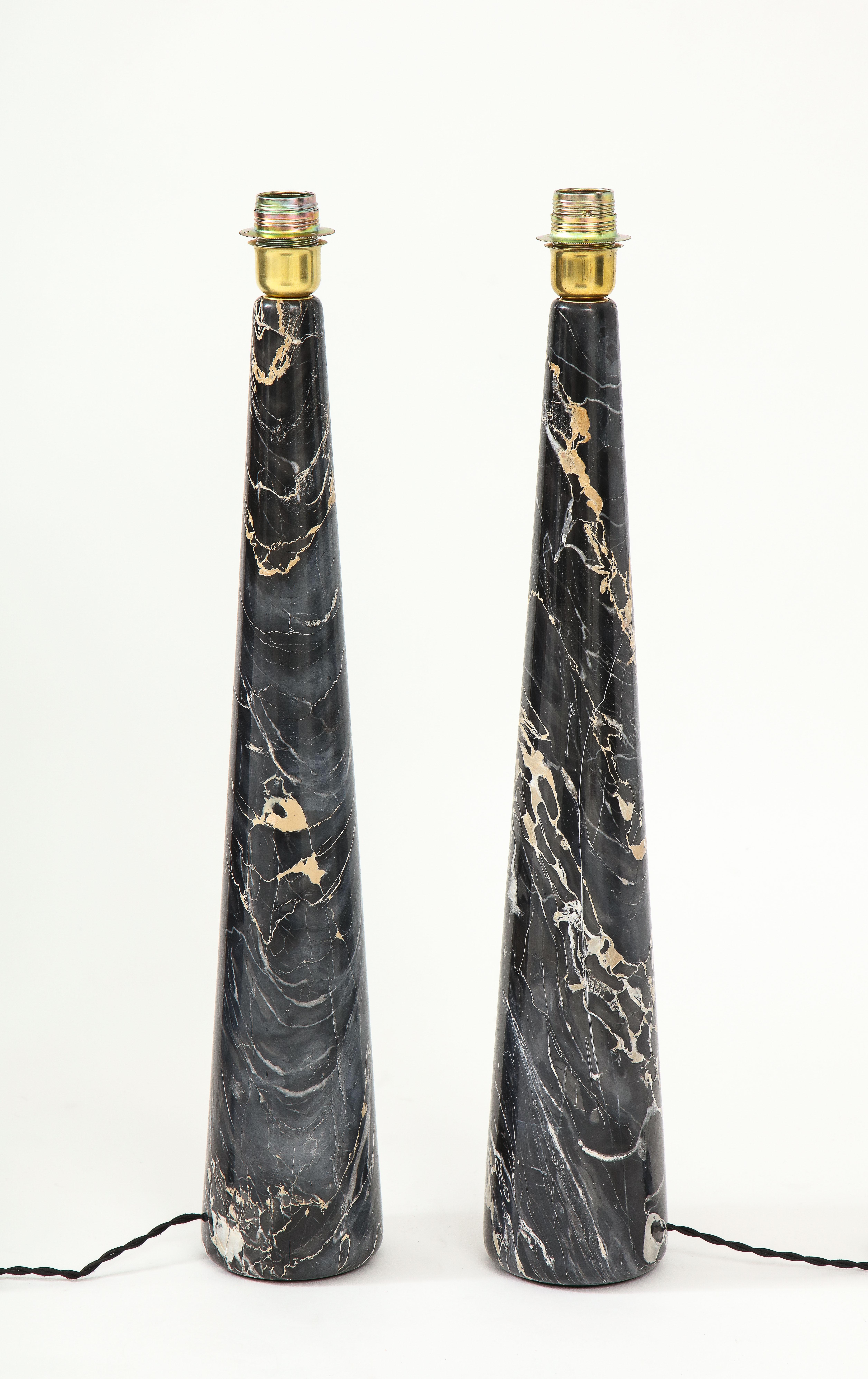 Hand-Crafted Pair of Tall Black and Light Gold 