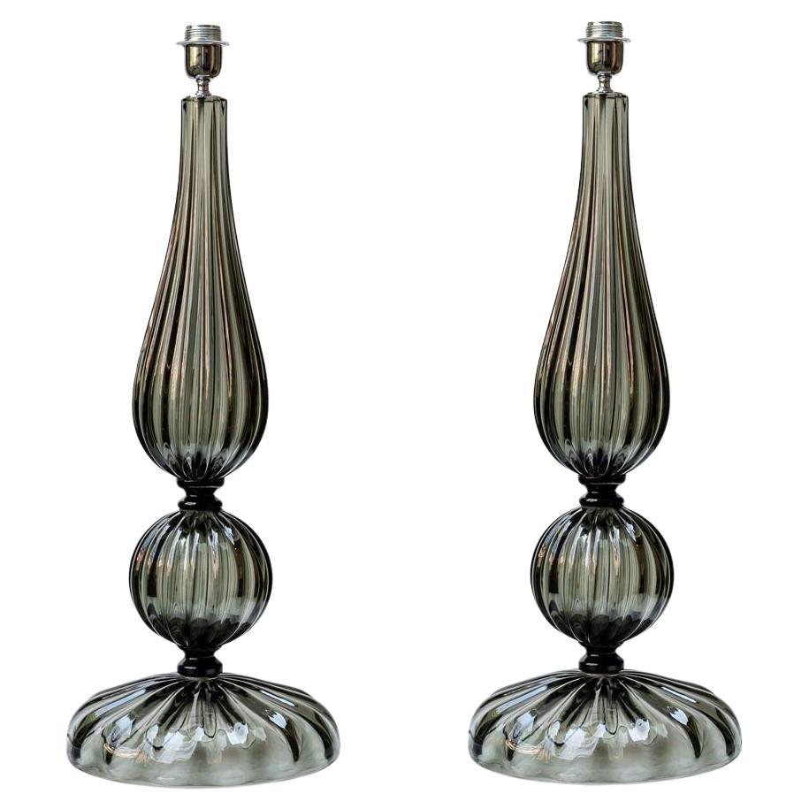 Pair of tall Blown Murano glass table lamps by Alberto Dona
