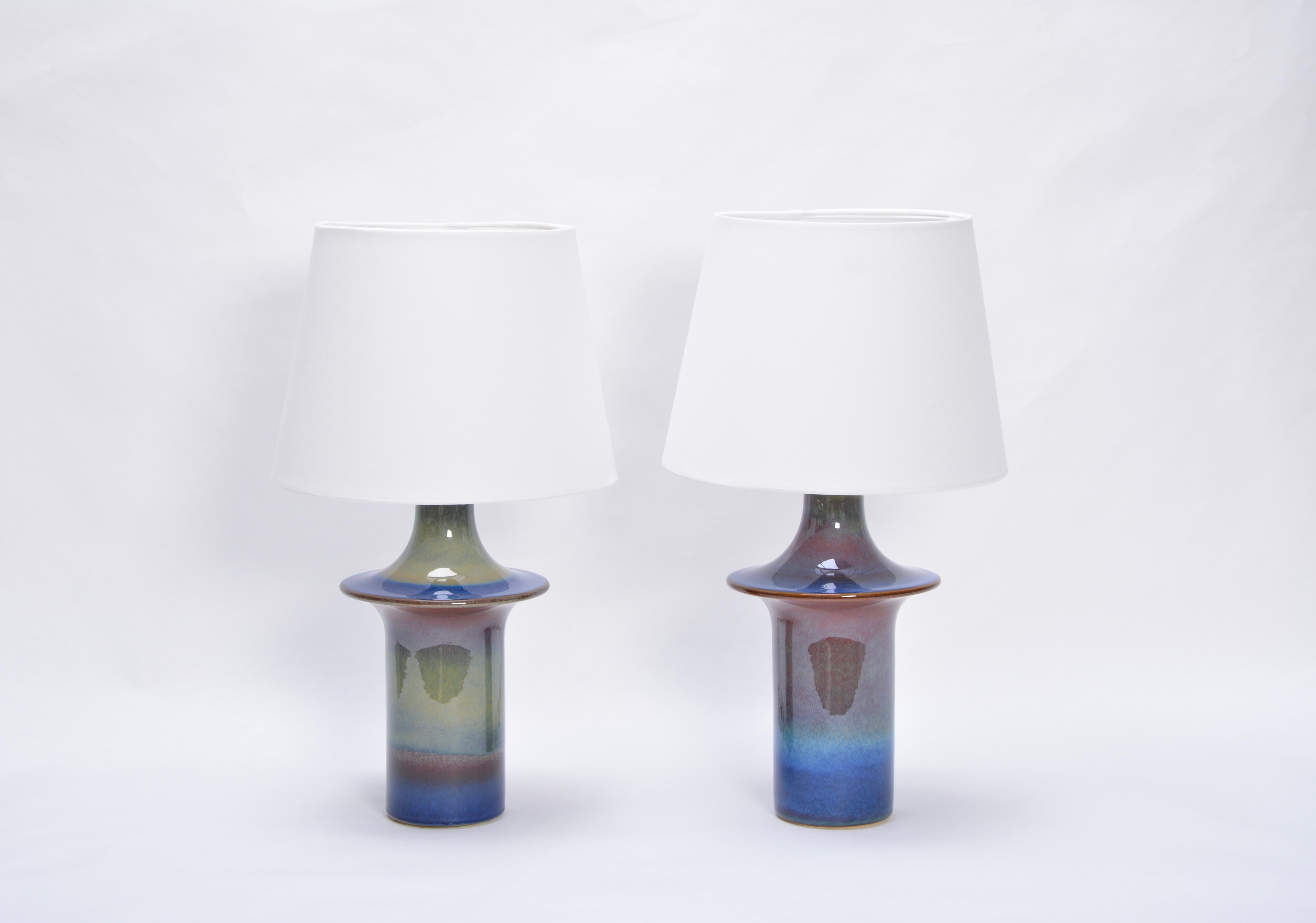 Glazed Pair of Tall Blue Danish Mid-Century Modern Table Lamps by Soholm Model 1070