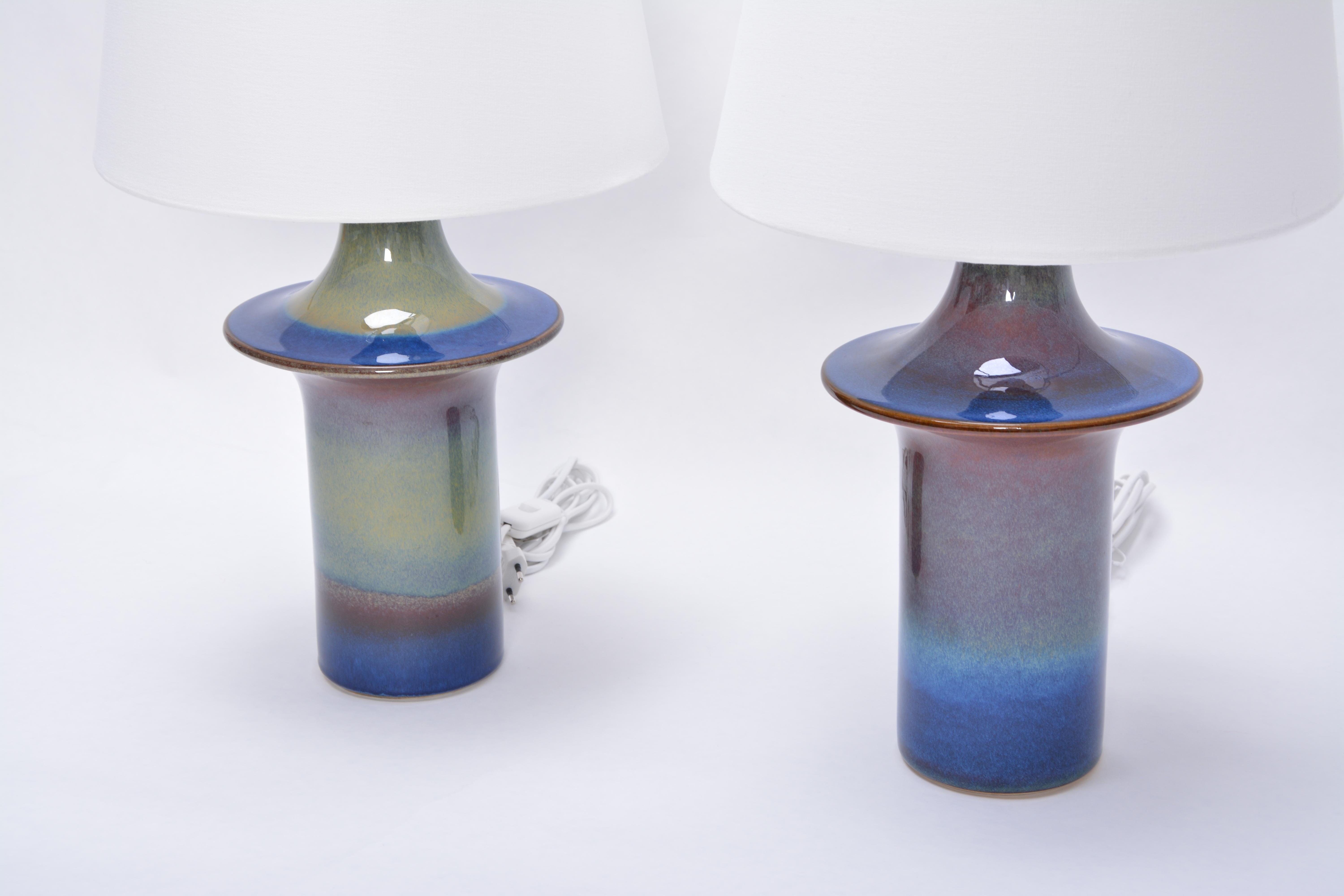 Pair of Tall Blue Danish Mid-Century Modern Table Lamps by Soholm Model 1070 In Good Condition In Berlin, DE