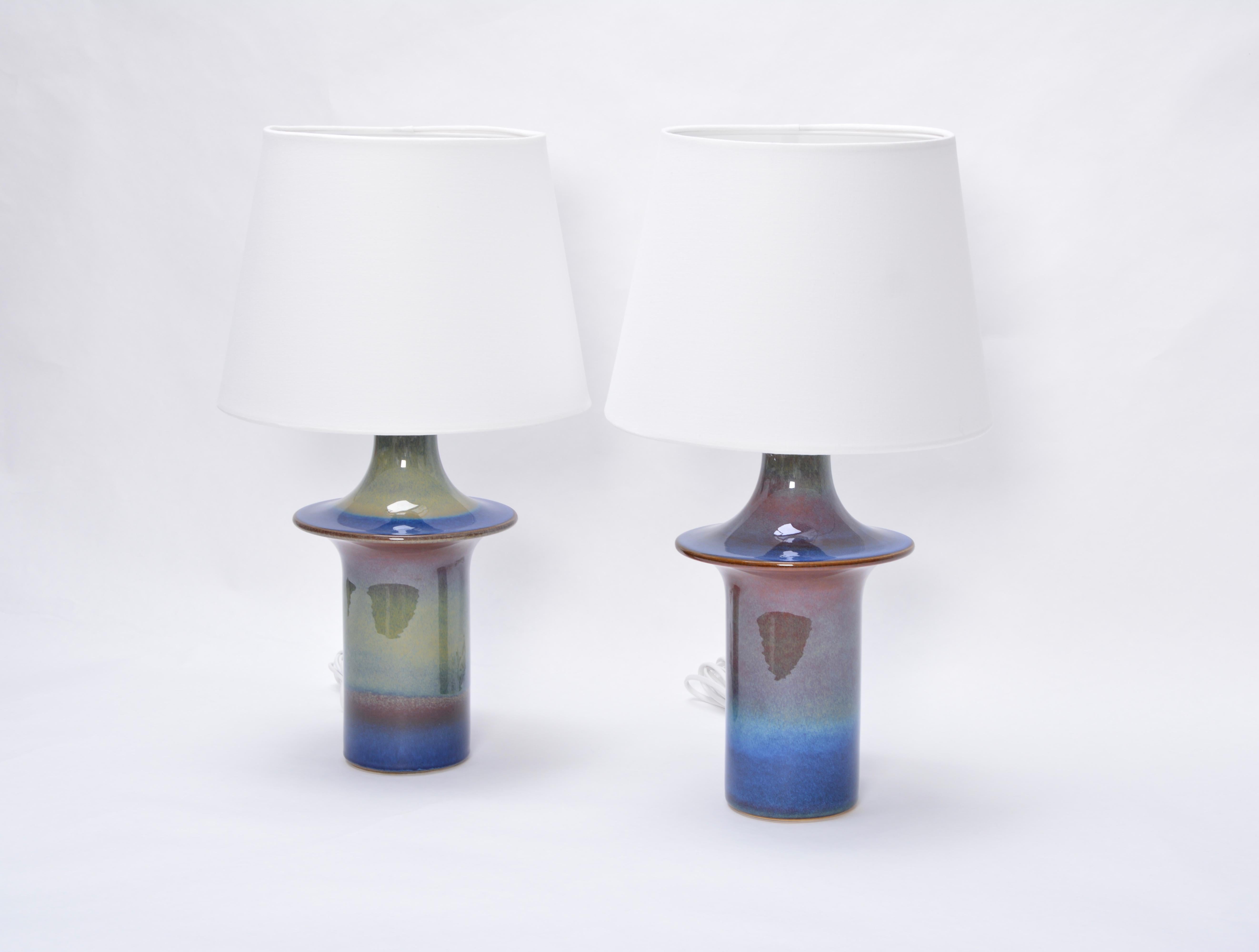 20th Century Pair of Tall Blue Danish Mid-Century Modern Table Lamps by Soholm Model 1070