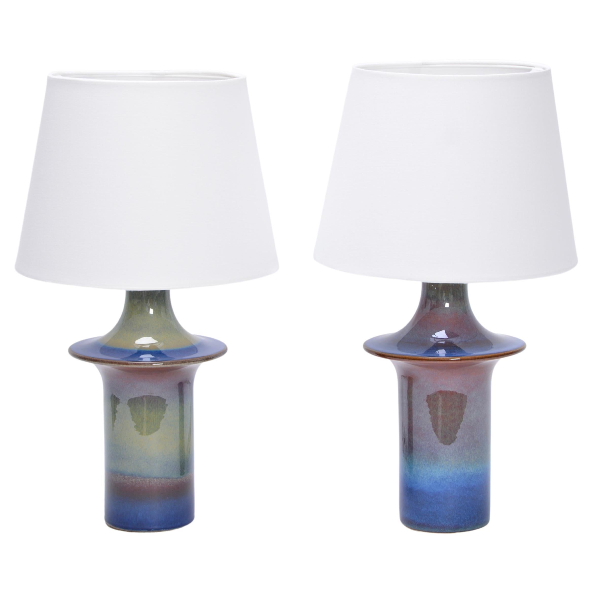 Pair of Tall Blue Danish Mid-Century Modern Table Lamps by Soholm Model 1070