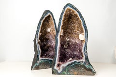 Pareja de altas geodas catedral de ágata azul encaje