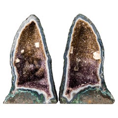 Pareja de altas geodas catedral de ágata azul encaje