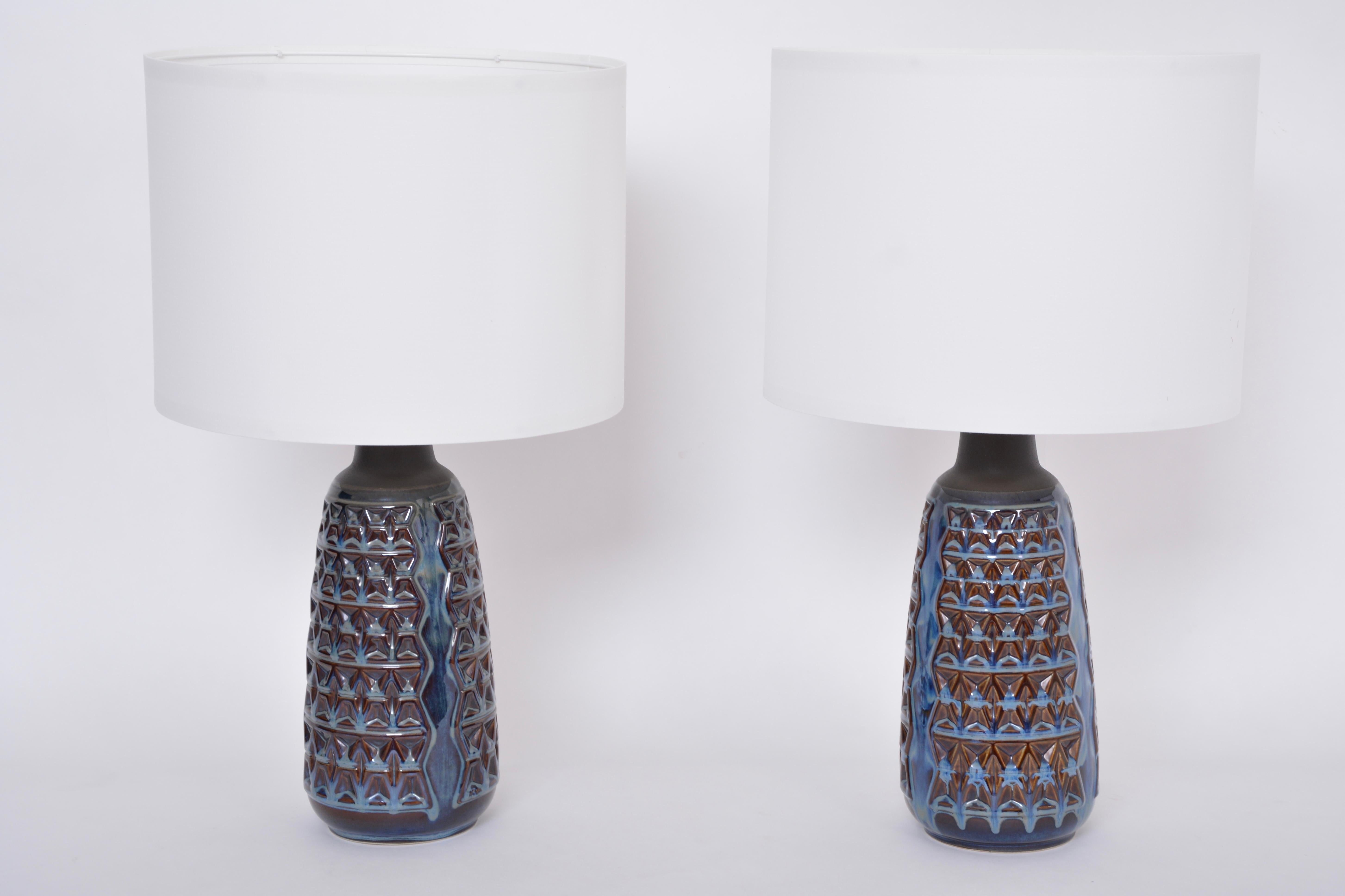 Danish Pair of Tall Blue Mid-Century Modern Table Lamps by Einar Johansen for Soholm