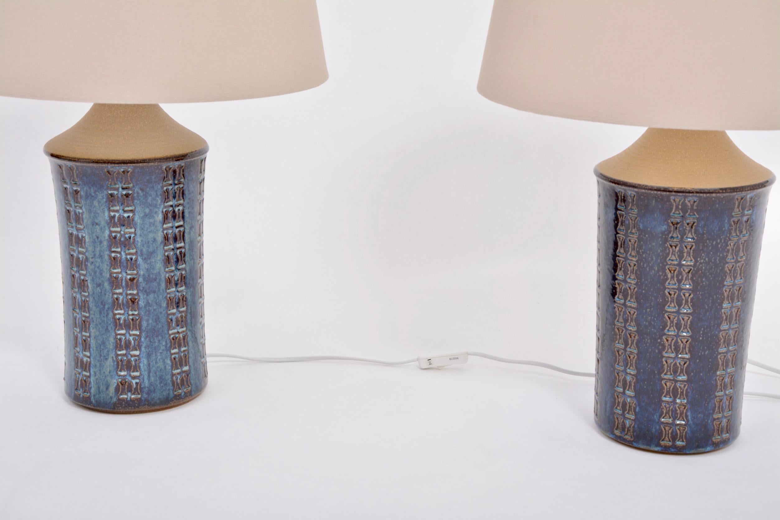 Glazed Pair of Tall Blue Mid-Century Modern Table Lamps by Maria Philippi for Soholm