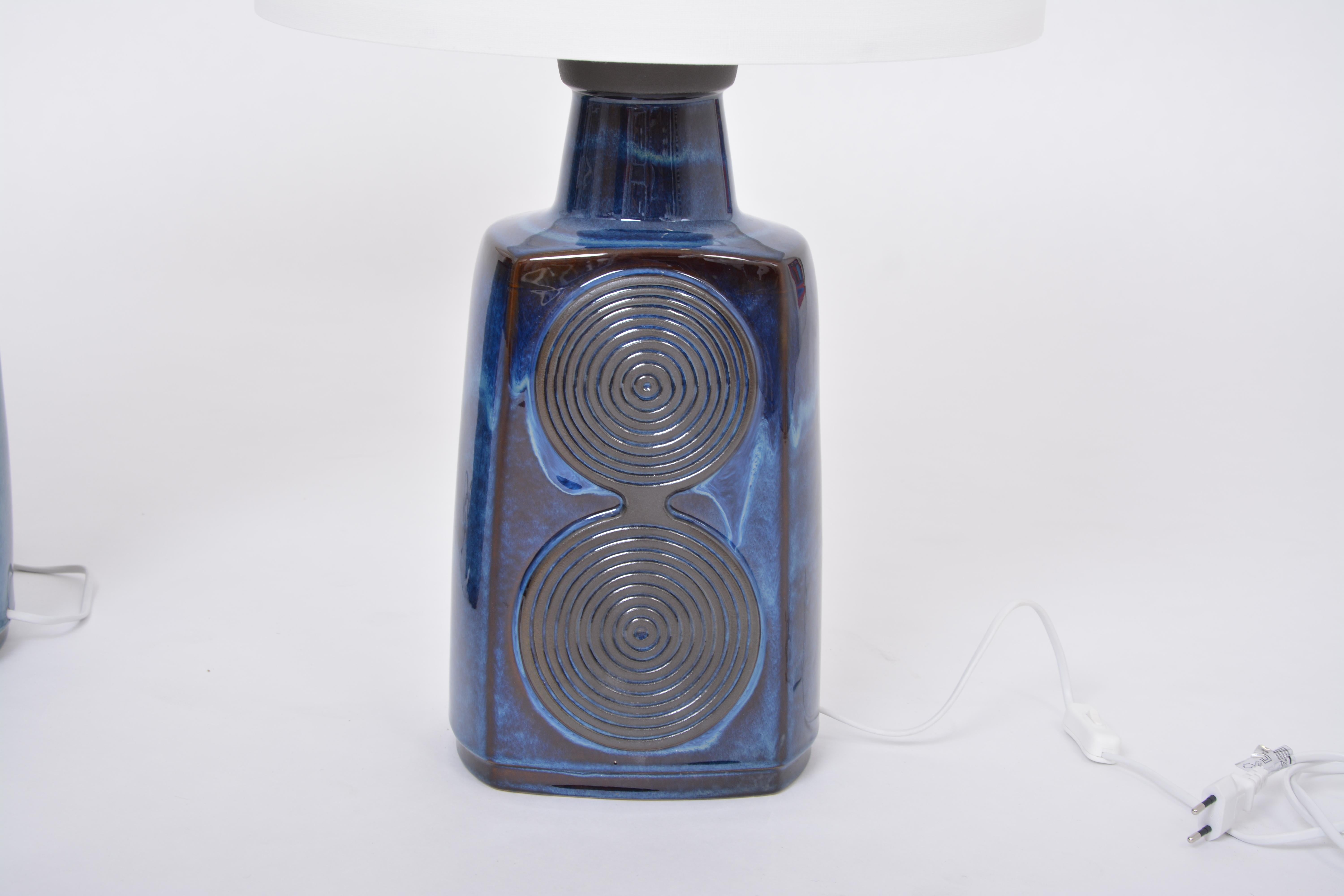 Danish Pair of tall blue midcentury table lamps model 3461 by Einar Johansen for Soholm For Sale