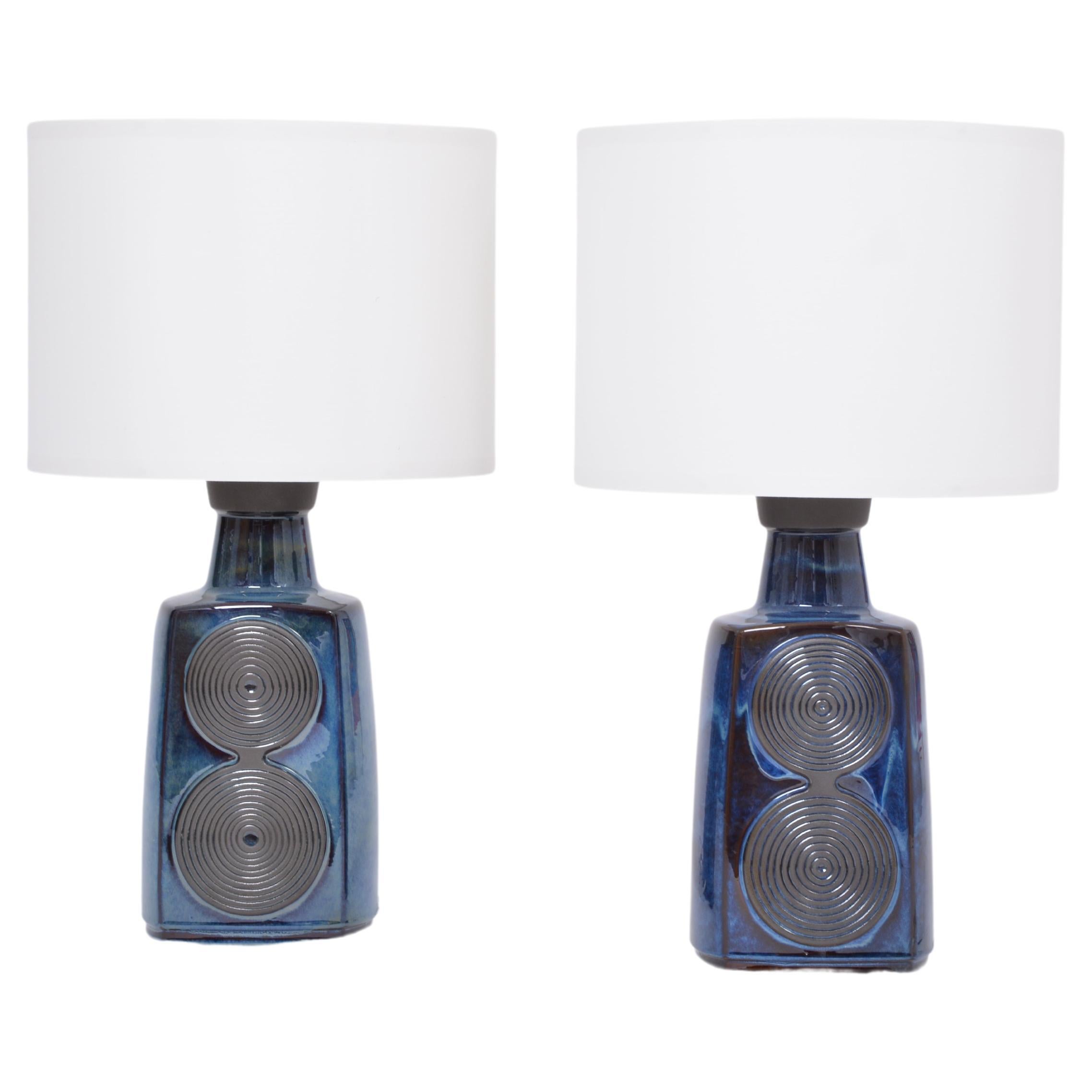 Pair of tall blue midcentury table lamps model 3461 by Einar Johansen for Soholm For Sale