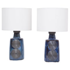 Vintage Pair of tall blue midcentury table lamps model 3461 by Einar Johansen for Soholm