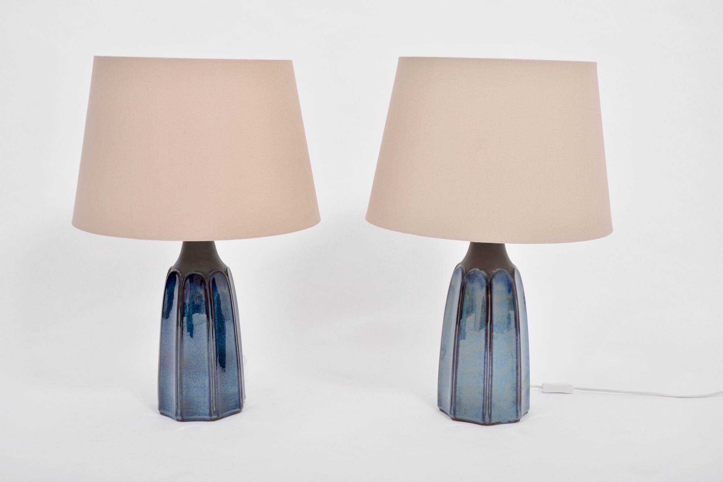 Mid-Century Modern Pair of Tall Blue Stoneware Table Lamps Model 1042 by Einar Johansen for Søholm