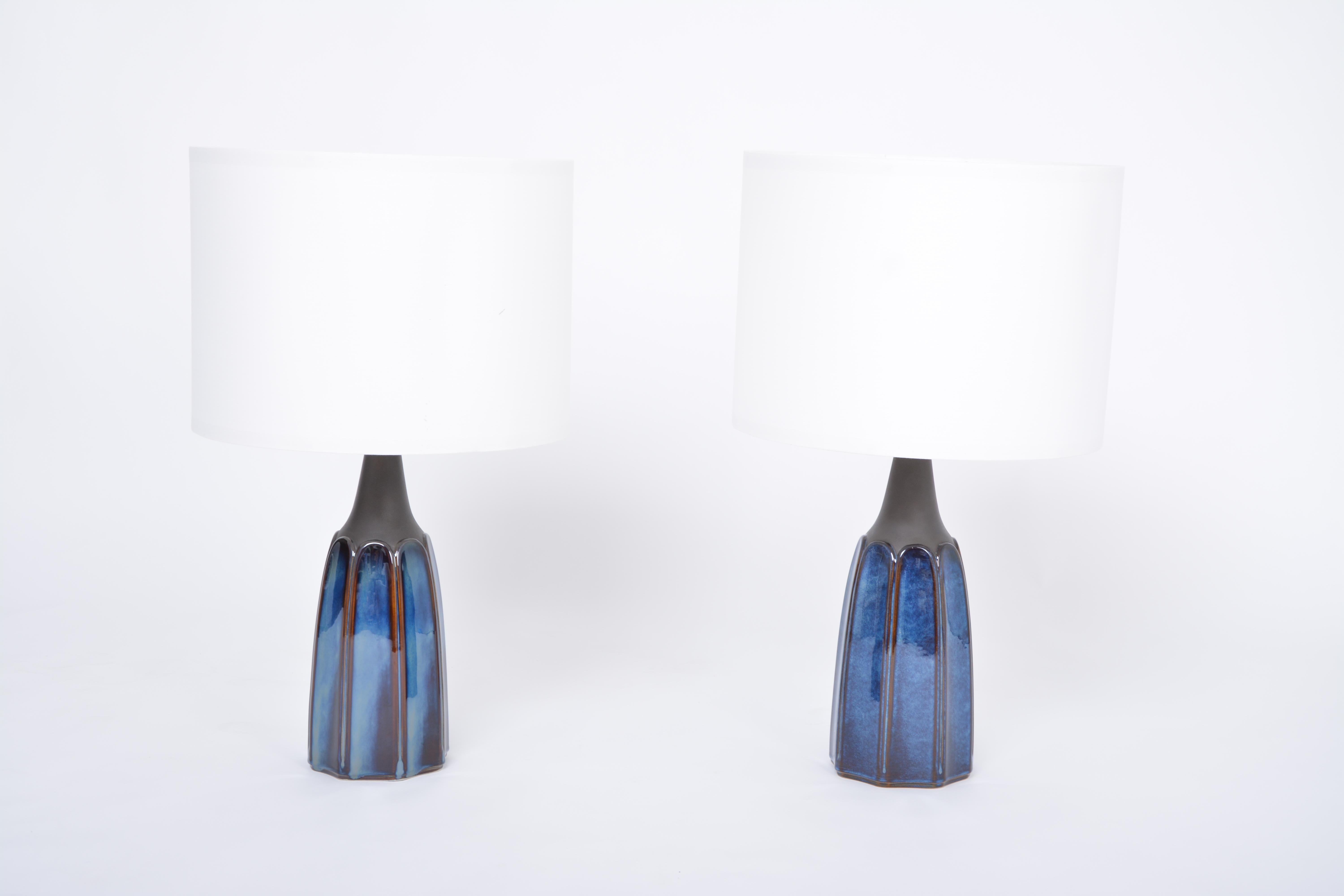 Mid-Century Modern Pair of Tall Blue Stoneware Table Lamps Model 1042 by Einar Johansen for Søholm