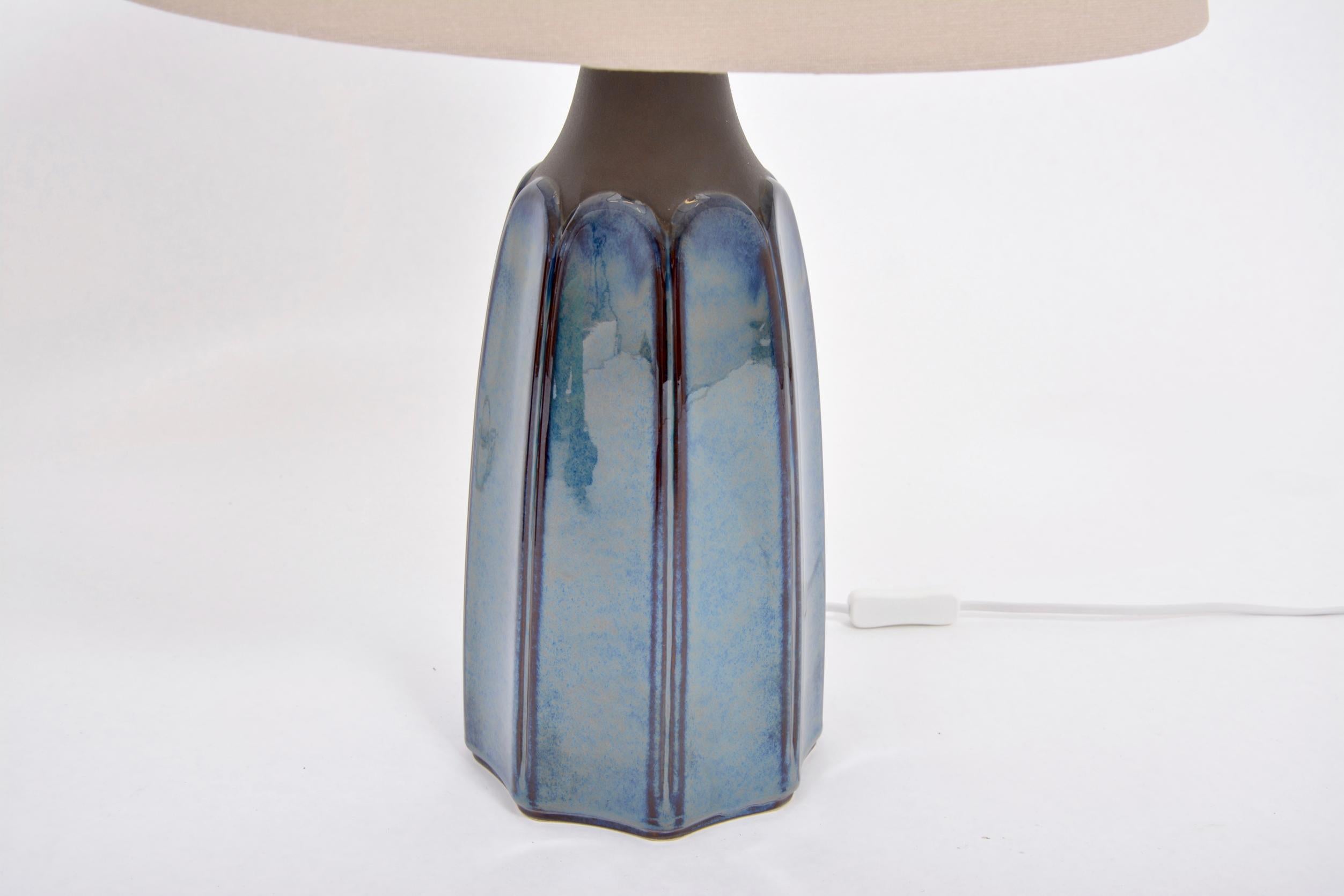 Danish Pair of Tall Blue Stoneware Table Lamps Model 1042 by Einar Johansen for Søholm