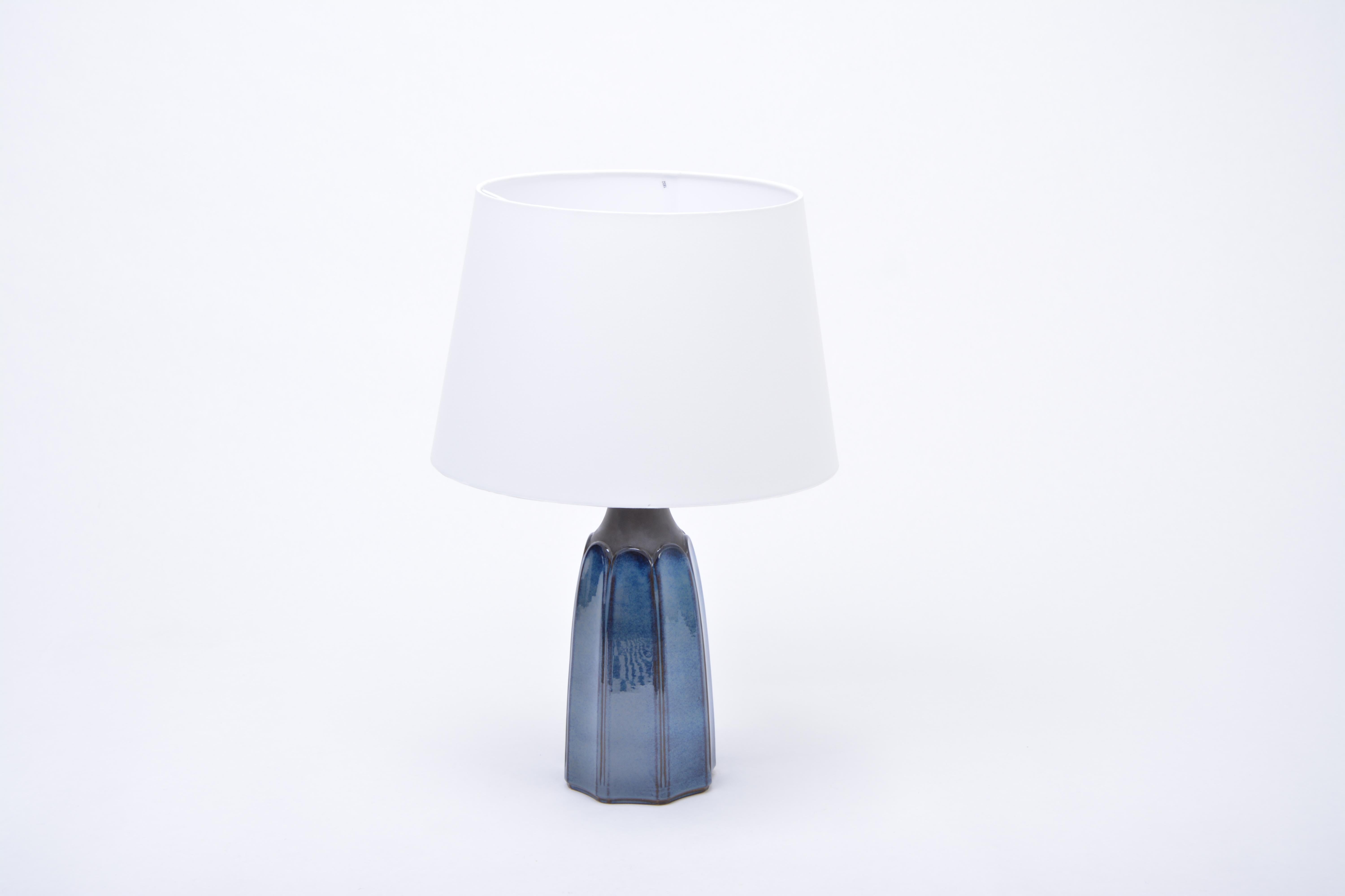 Danish Pair of Tall Blue Stoneware Table Lamps Model 1042 by Einar Johansen for Søholm