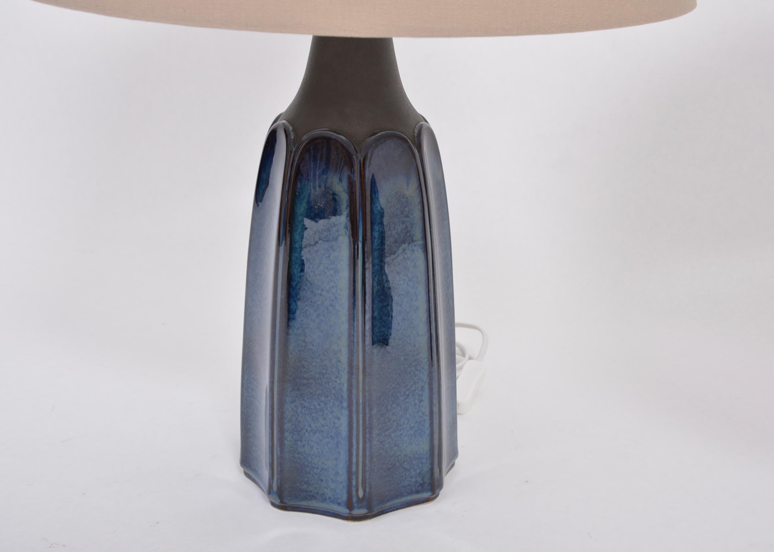 Glazed Pair of Tall Blue Stoneware Table Lamps Model 1042 by Einar Johansen for Søholm
