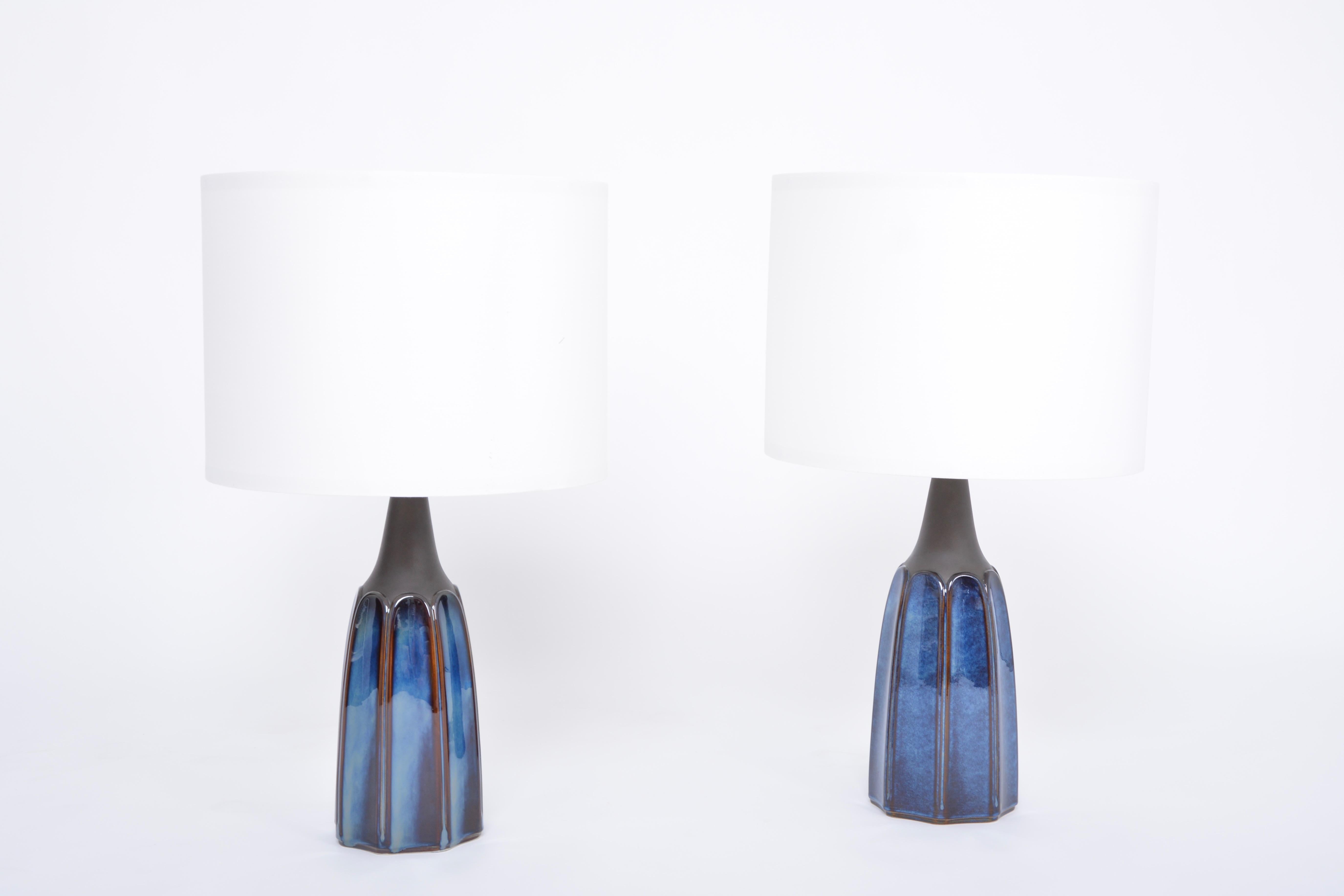 Glazed Pair of Tall Blue Stoneware Table Lamps Model 1042 by Einar Johansen for Søholm