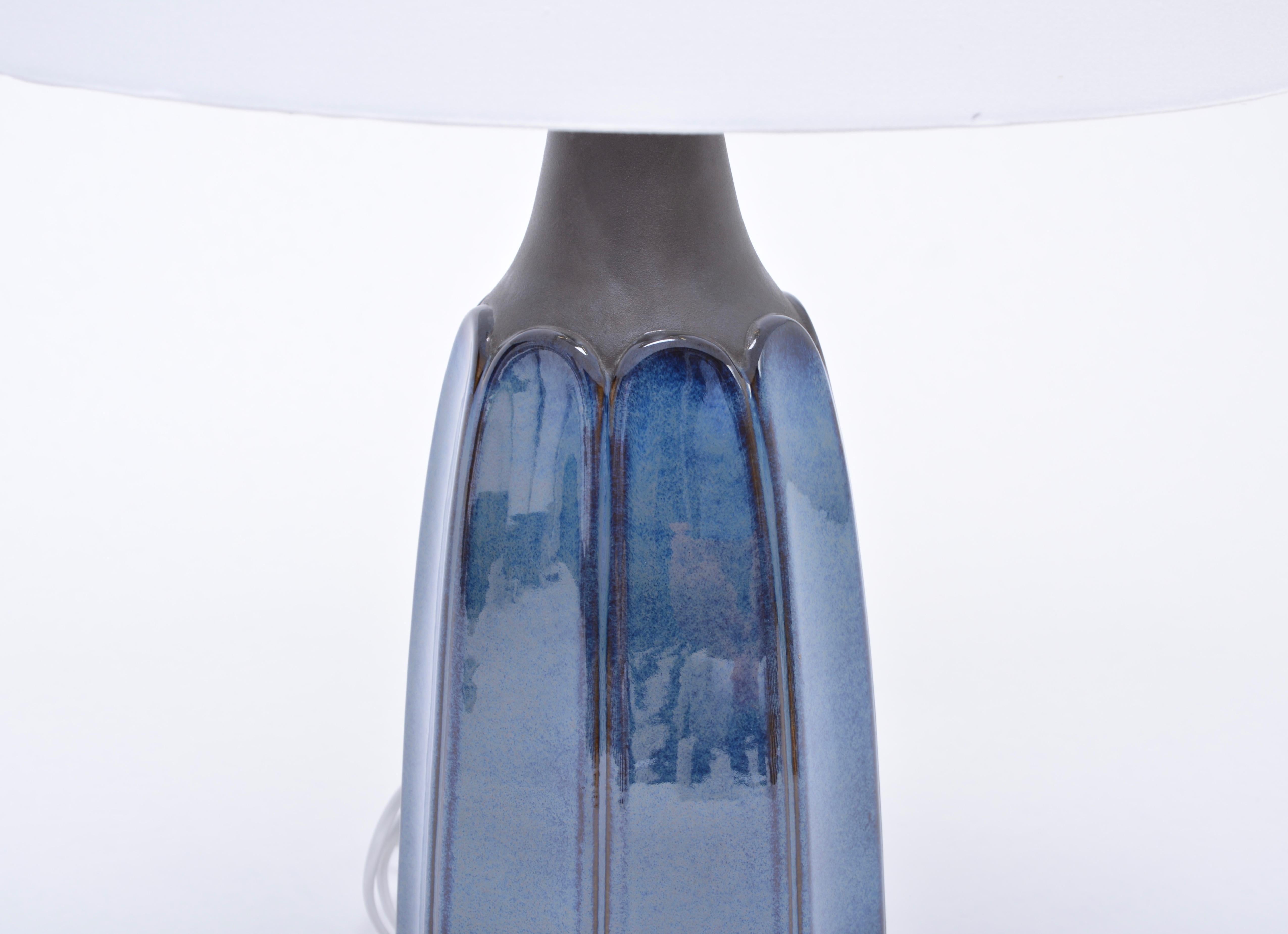 Glazed Pair of Tall Blue Stoneware Table Lamps Model 1042 by Einar Johansen for Søholm