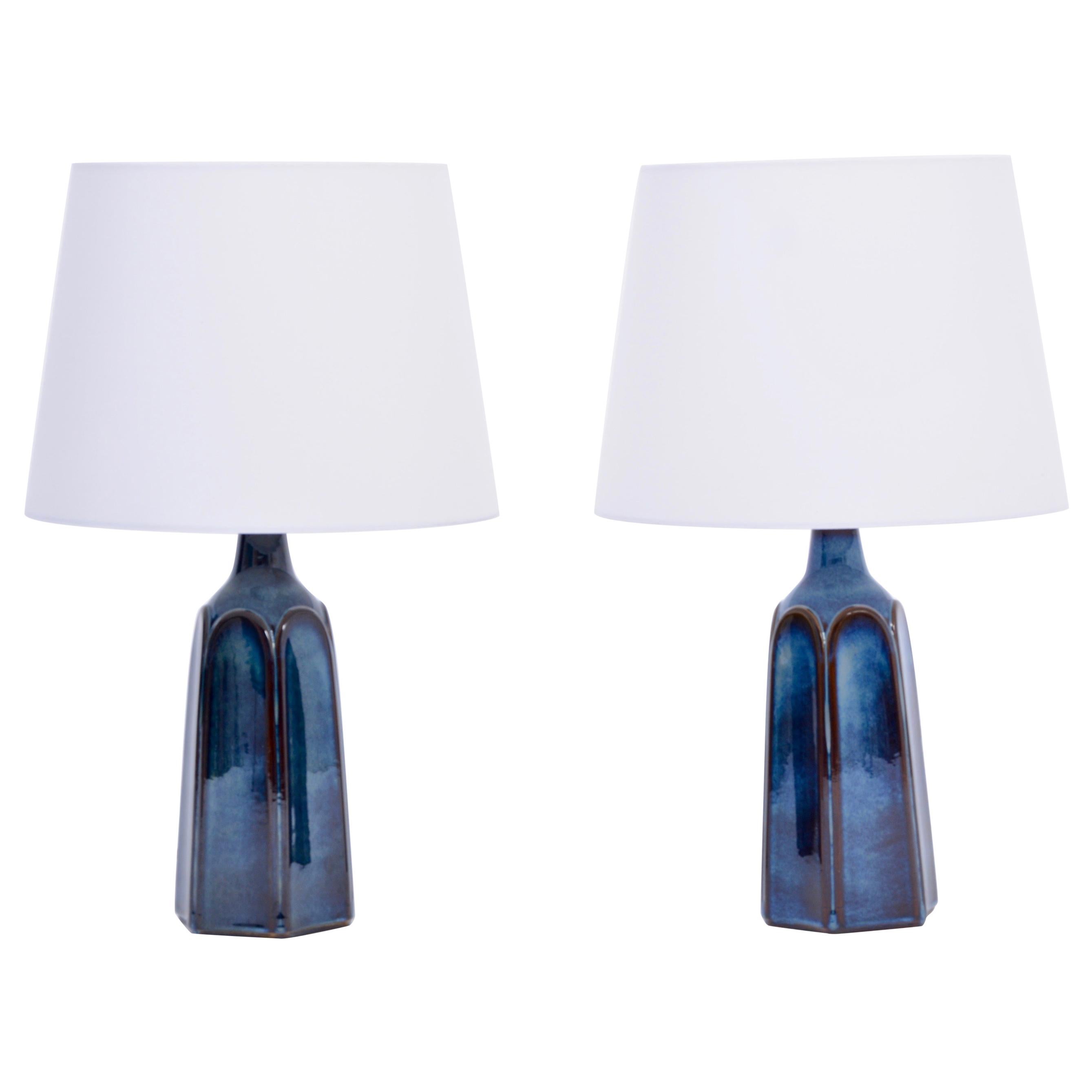 Pair of Tall Blue Stoneware Table Lamps Model 1042 by Einar Johansen for Søholm