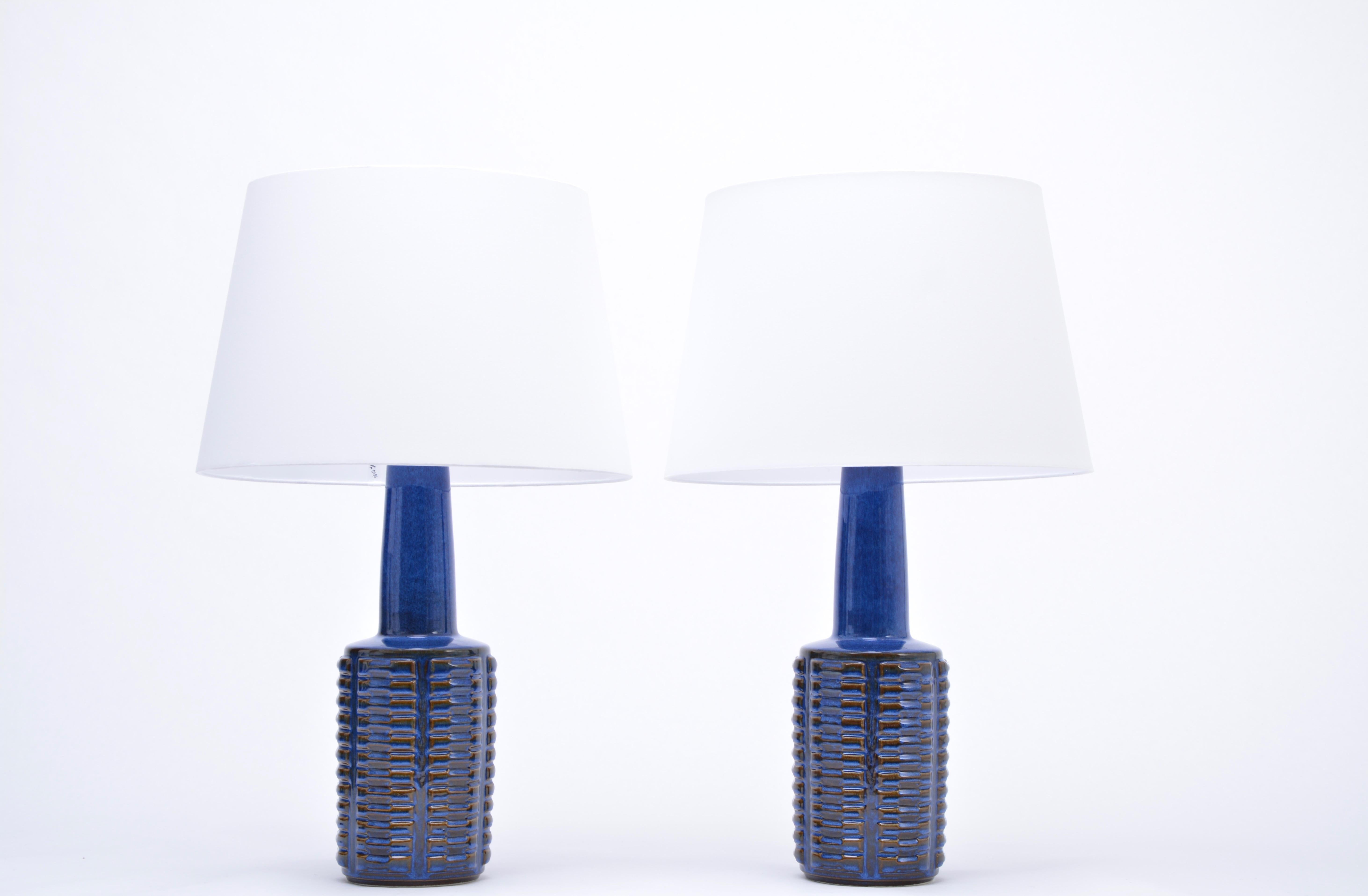 Mid-Century Modern Pair of tall blue Mid-Century Stoneware table lamps by Einar Johansen for Søholm