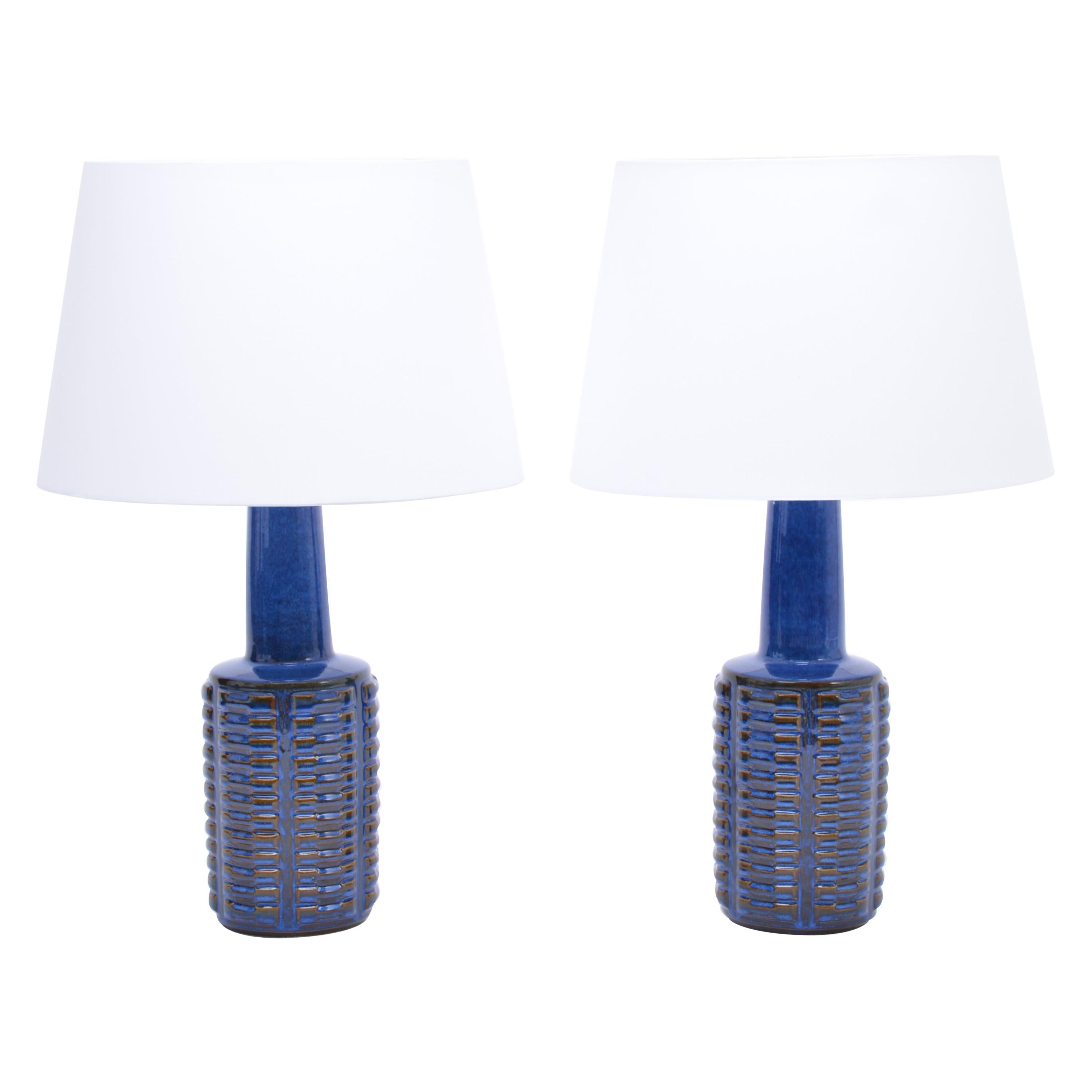 Pair of tall blue Mid-Century Stoneware table lamps by Einar Johansen for Søholm