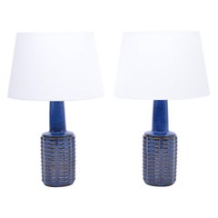 Pair of tall blue Mid-Century Stoneware table lamps by Einar Johansen for Søholm