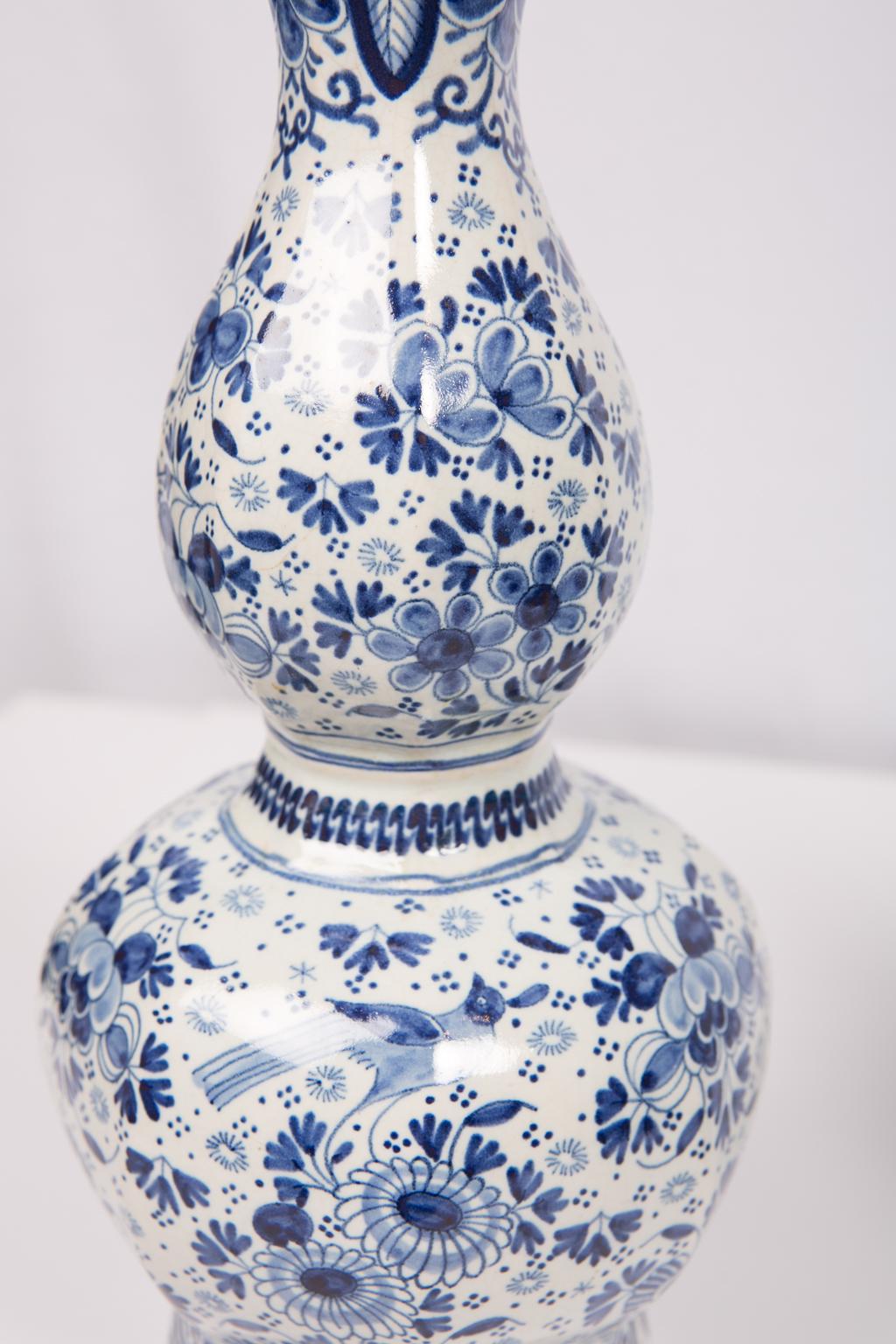 European Pair of Tall Blue and White Delft Vases
