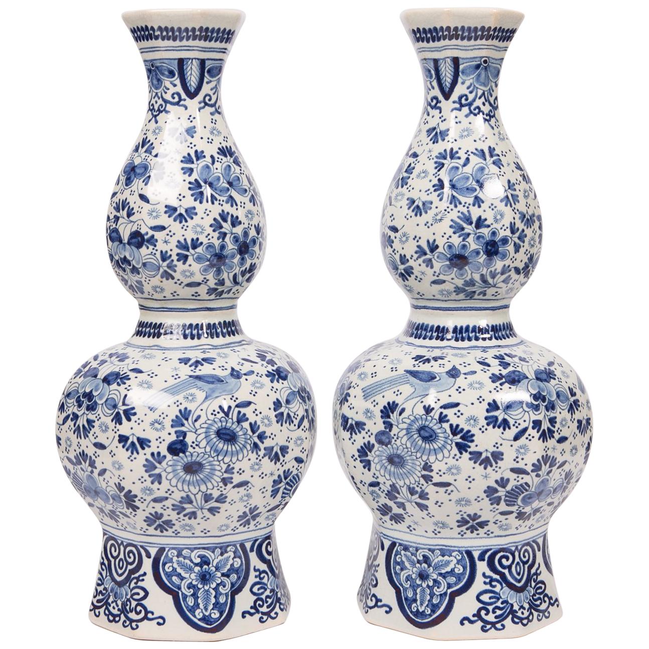 Pair of Tall Blue and White Delft Vases