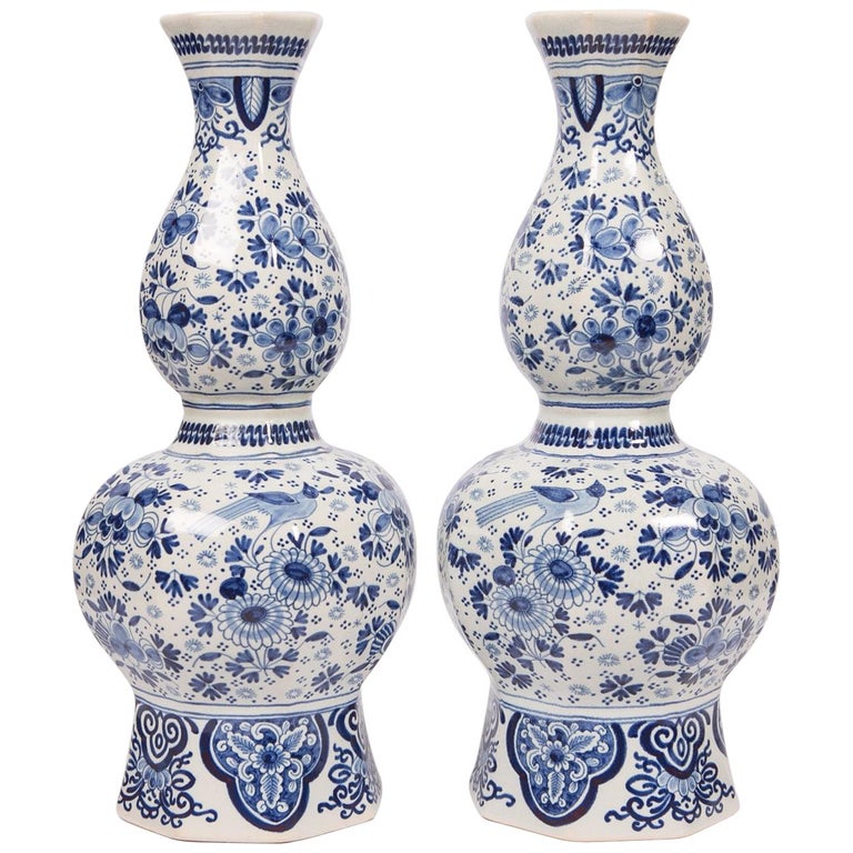 Pair of Tall Blue and White Delft Vases at 1stDibs