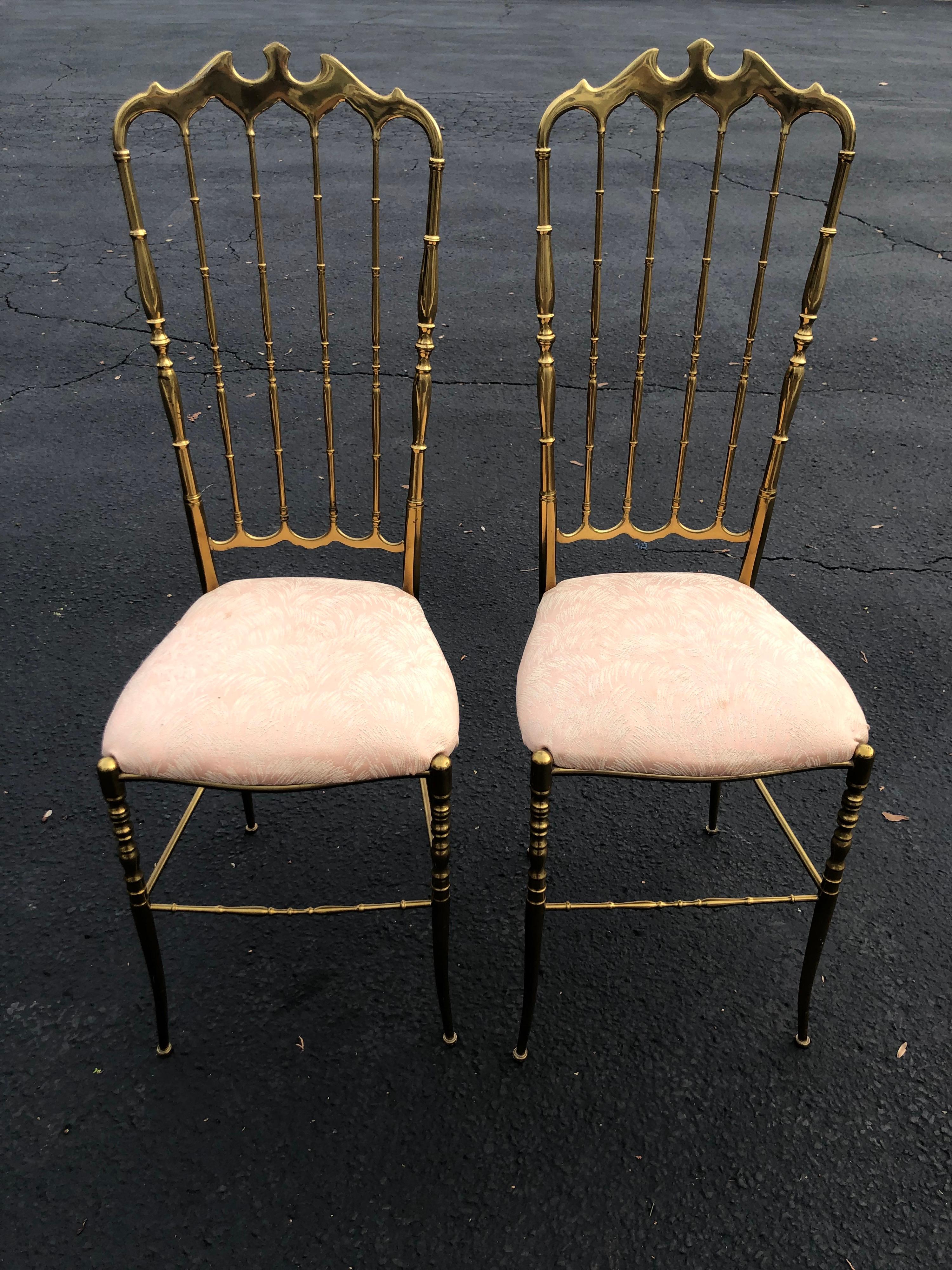 Hollywood Regency Pair of Tall Brass Chiavari Chairs