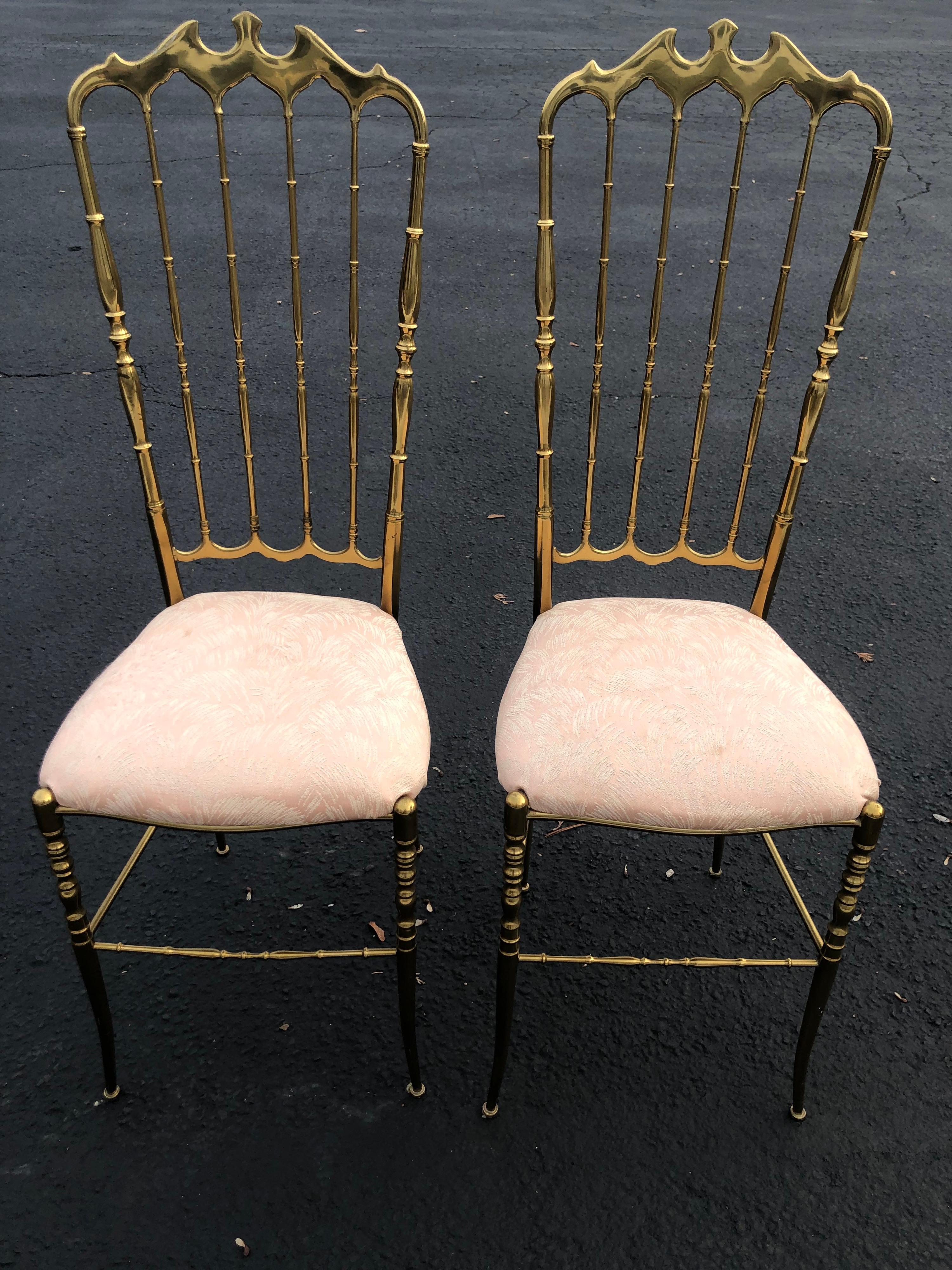 Italian Pair of Tall Brass Chiavari Chairs