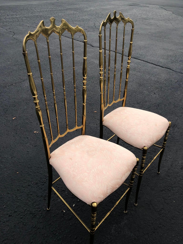 Mid-20th Century Pair of Tall Brass Chiavari Chairs