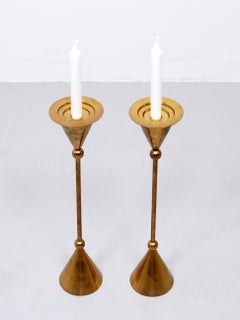 Pair of Tall Brass Floor Candle Holders, 1960s