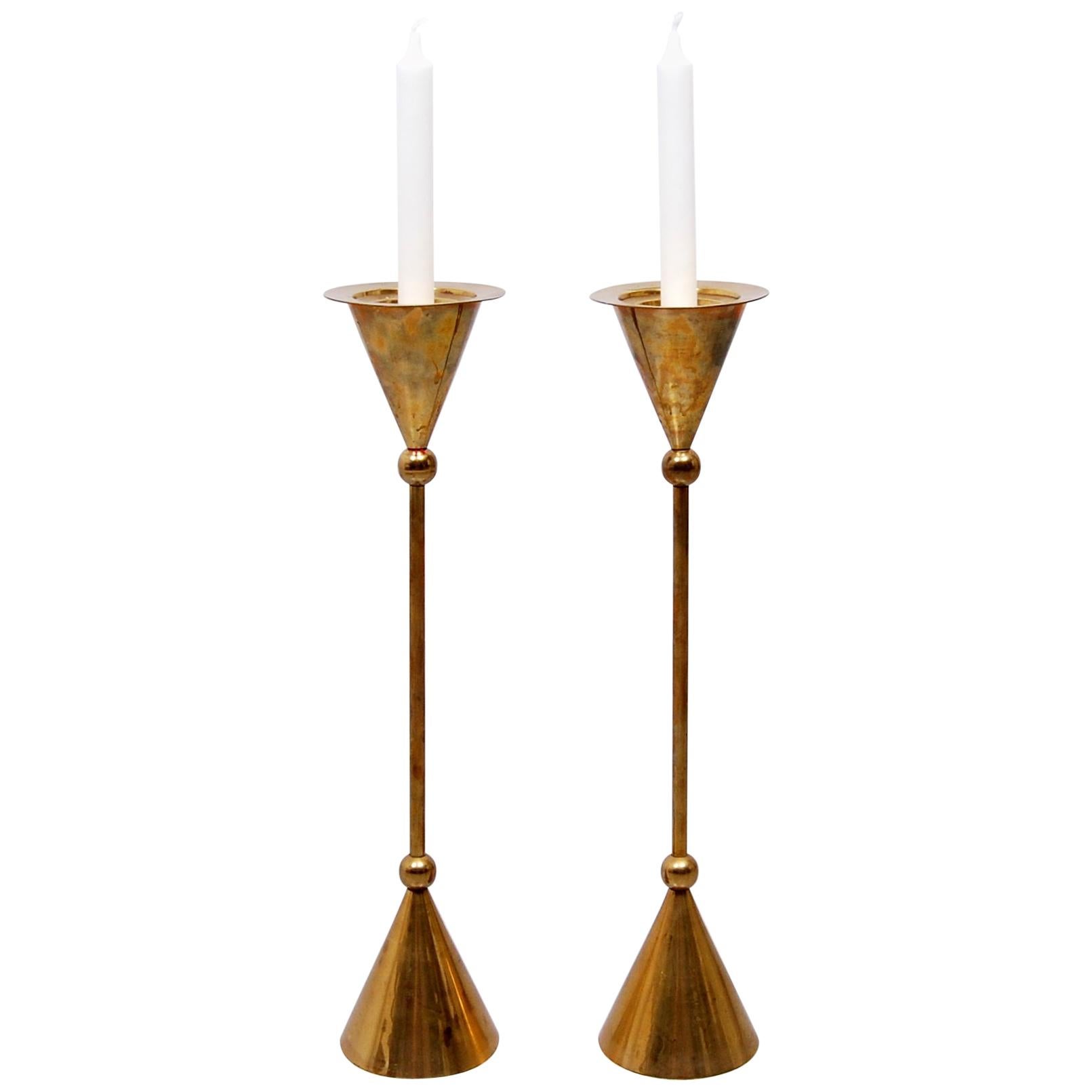 Pair of Tall Brass Floor Candle Holders, 1960s at 1stDibs