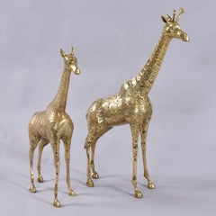 Pair of Tall Brass Giraffe Figurine Sculptures Over 2 Feet