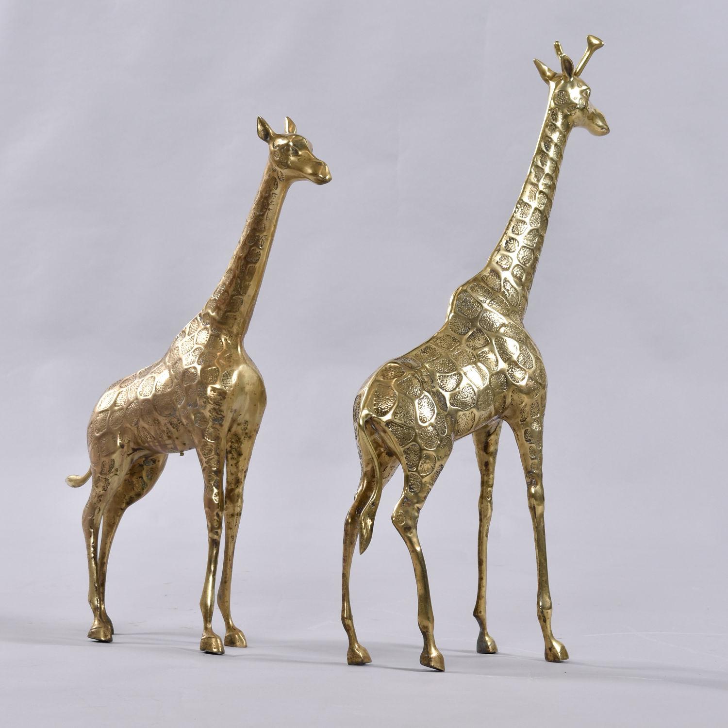 Indian Pair of Tall Brass Giraffe Figurine Sculptures Over 2 Feet For Sale