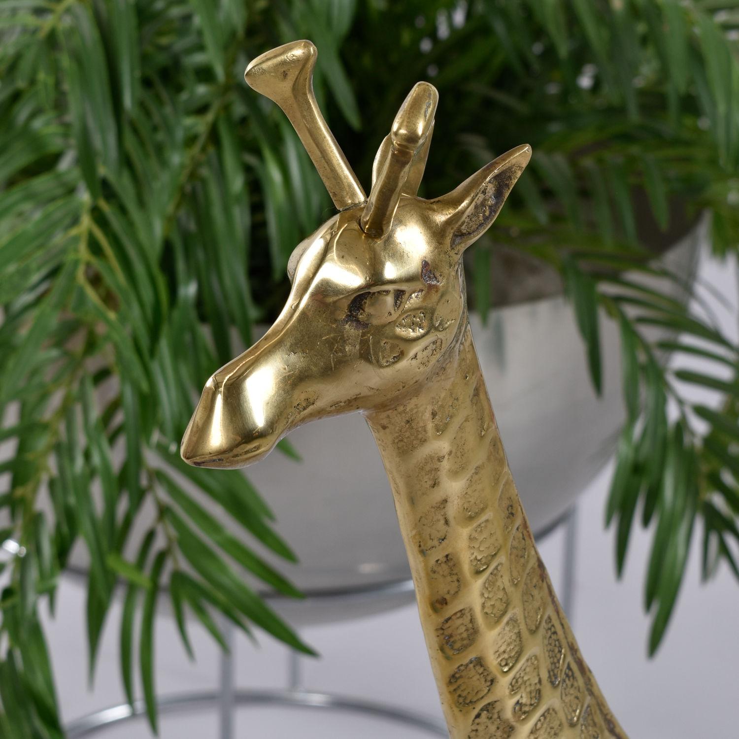 Late 20th Century Pair of Tall Brass Giraffe Figurine Sculptures Over 2 Feet For Sale