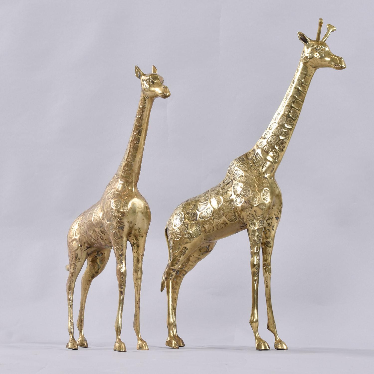 Pair of Tall Brass Giraffe Figurine Sculptures Over 2 Feet For Sale 2