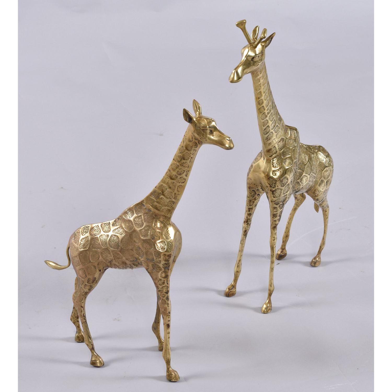 Pair of Tall Brass Giraffe Figurine Sculptures Over 2 Feet For Sale 3